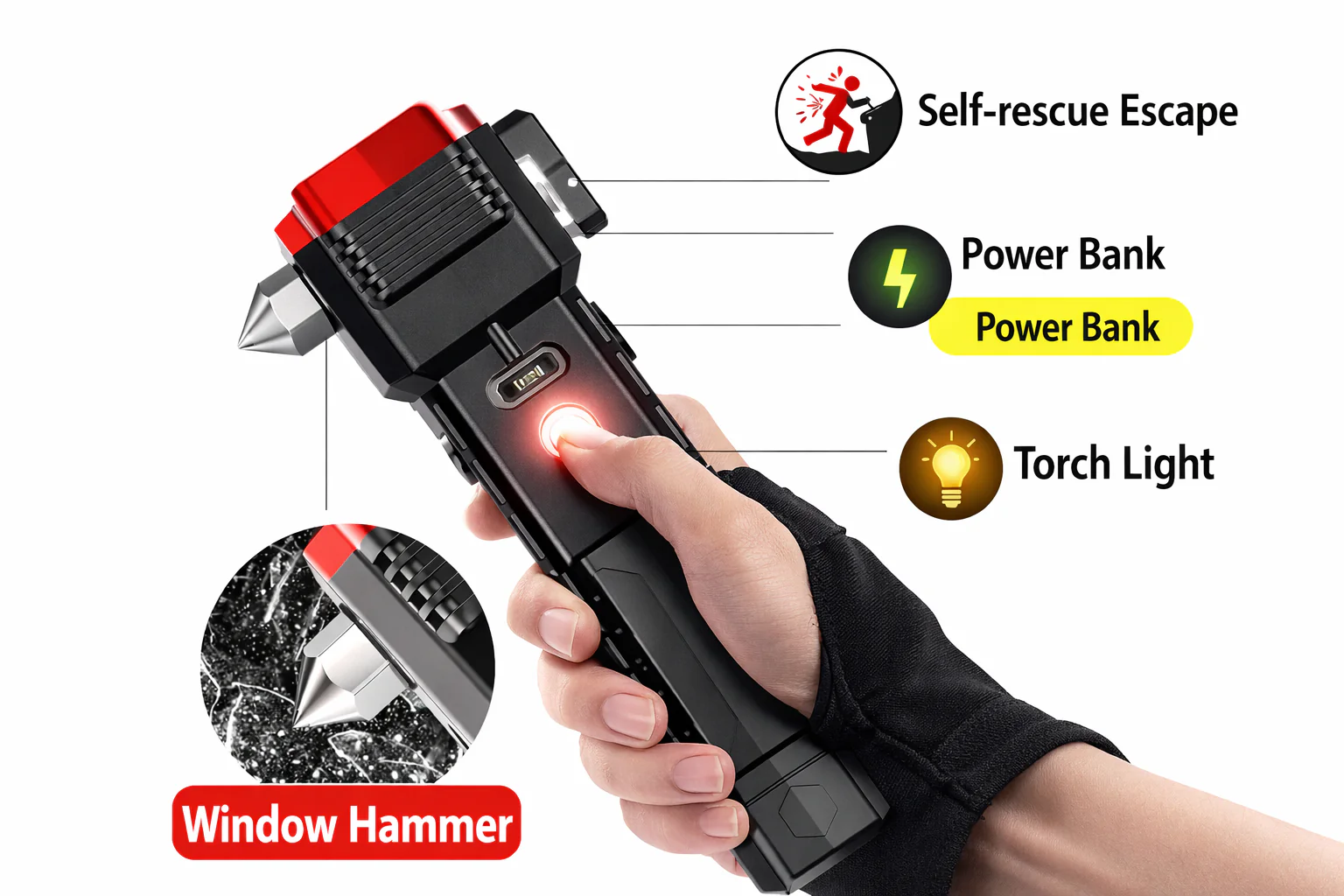7-in-1 Multipurpose Torch  | Used As Table Lamp, Hammer, Cutter, Bottle Opener and More - Image 6