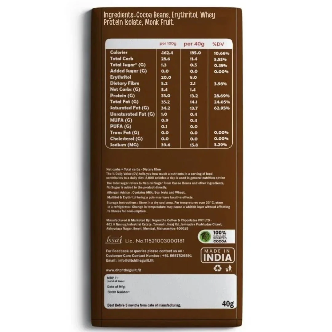 70% Dark Chocolate • 13g Protein • Sugar Free High Protein Chocolates • 40g - Image 2