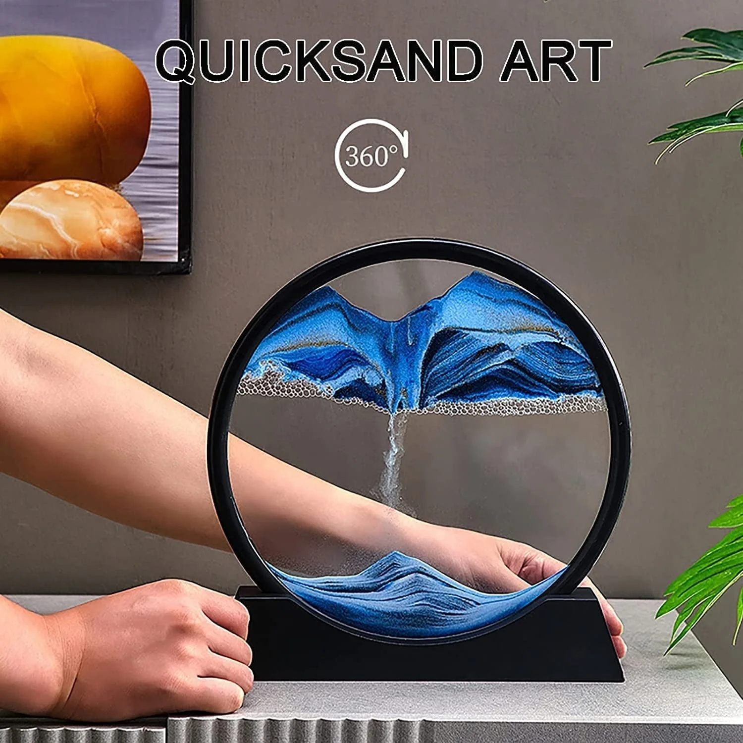 8781 Moving Sand Art Picture Decor, 3D Deep Sea Sandscape Liquid Motion, Round Glass Frame Display Flowing Sand Relaxing Gift for Kids Adults Painting Artistic Sandscape for Home, Office, Ornament Desktop Art Bookshelves Decoration (1 Pc ) - Image 3