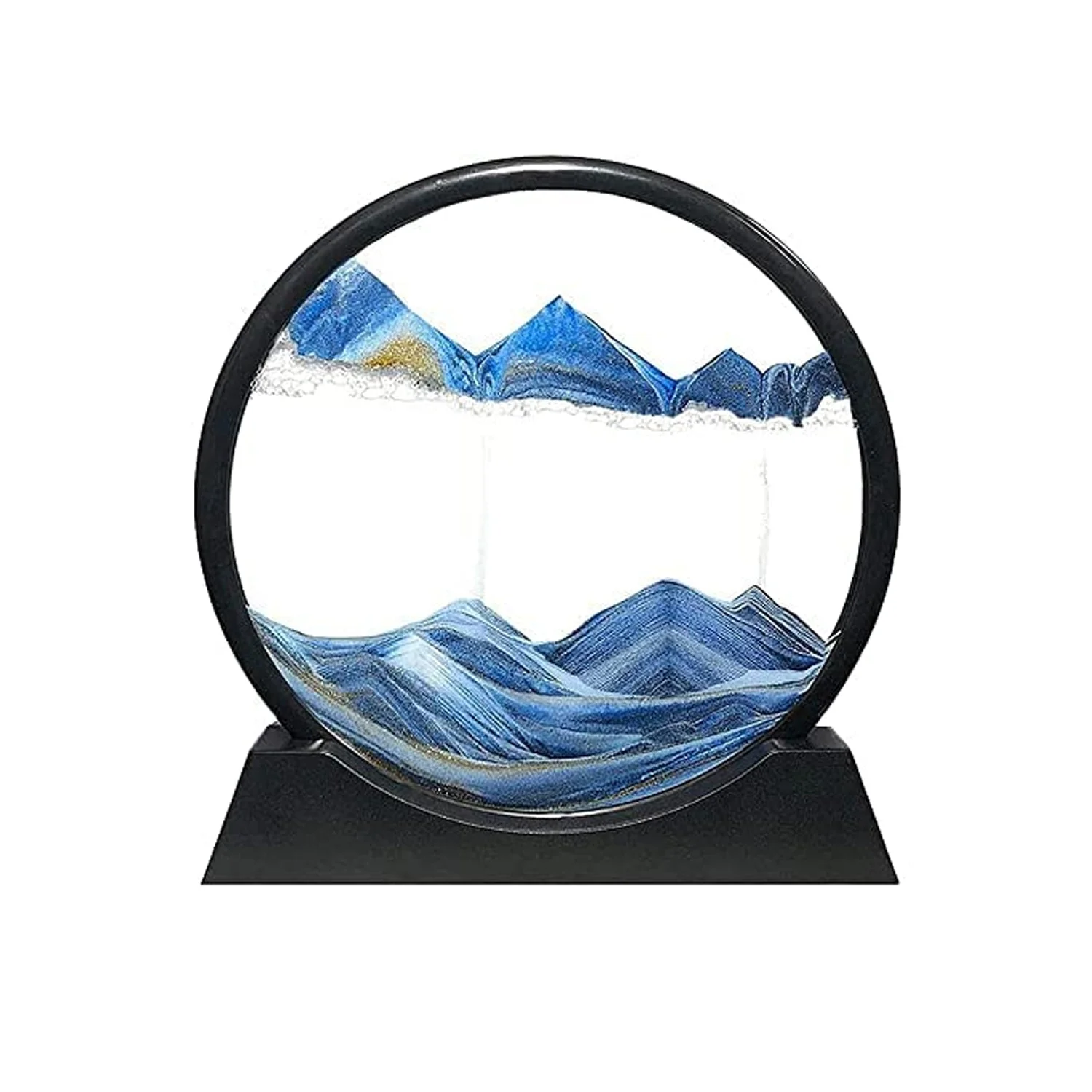 8781 Moving Sand Art Picture Decor, 3D Deep Sea Sandscape Liquid Motion, Round Glass Frame Display Flowing Sand Relaxing Gift for Kids Adults Painting Artistic Sandscape for Home, Office, Ornament Desktop Art Bookshelves Decoration (1 Pc ) - Image 4