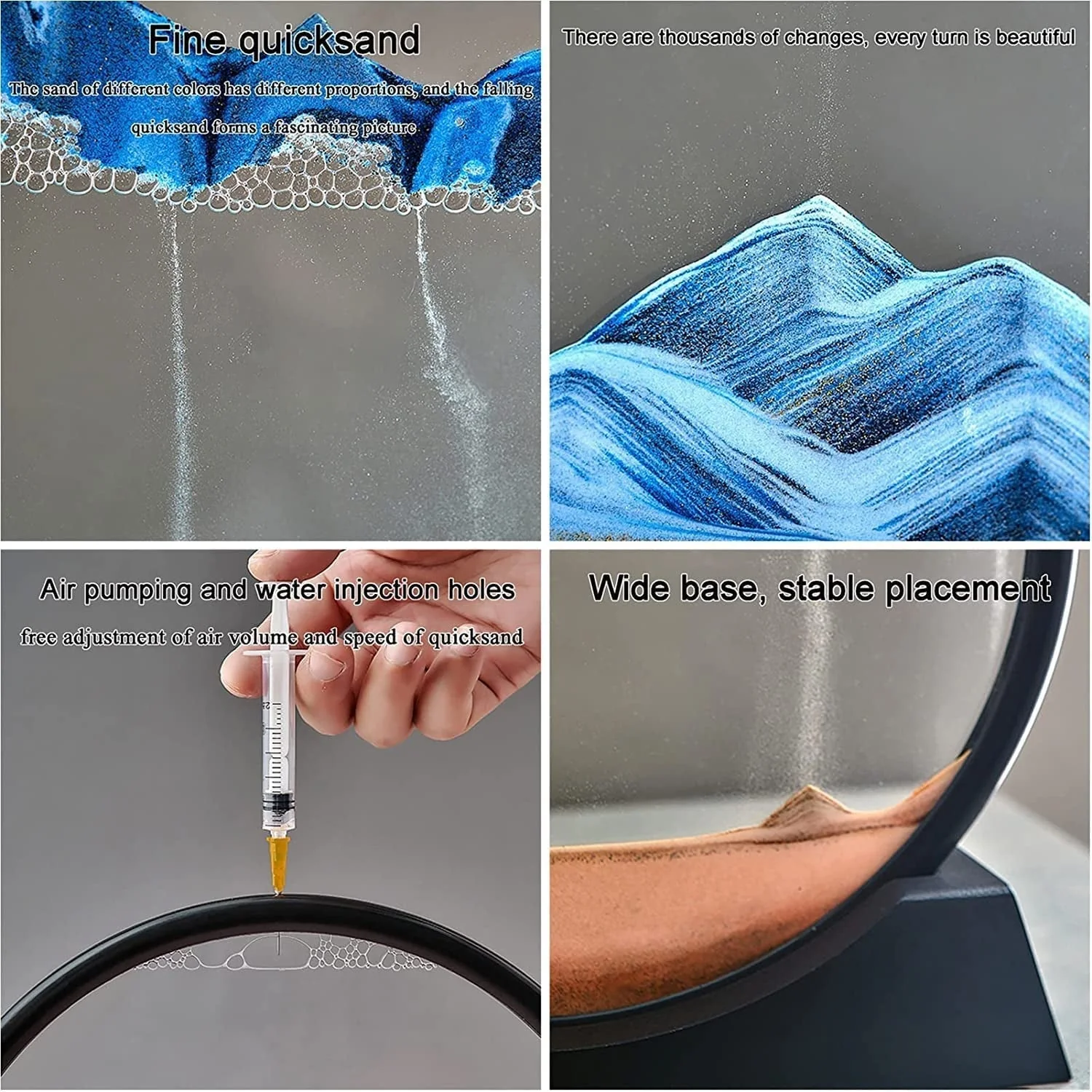 8781 Moving Sand Art Picture Decor, 3D Deep Sea Sandscape Liquid Motion, Round Glass Frame Display Flowing Sand Relaxing Gift for Kids Adults Painting Artistic Sandscape for Home, Office, Ornament Desktop Art Bookshelves Decoration (1 Pc ) - Image 7