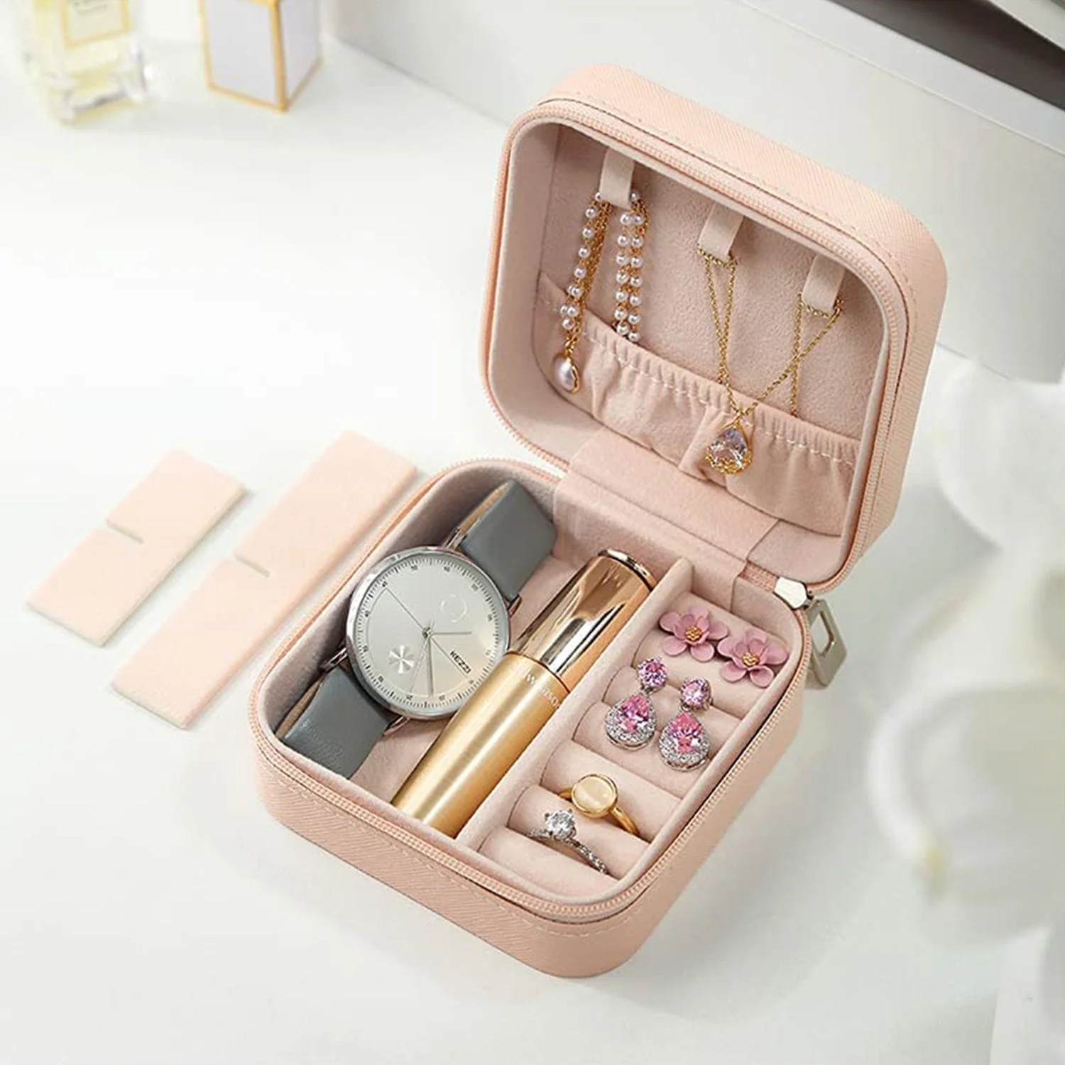 Jewellery Box for Women, Mini Portable Jewelry Box Organiser,PU Leather Jewlerrying Display Holder, Small Travel Jewellery Box for Girls, Women, Mother, Daughte, Travel Ring, Pendant, Earring, Necklace Storage Case - Image 10
