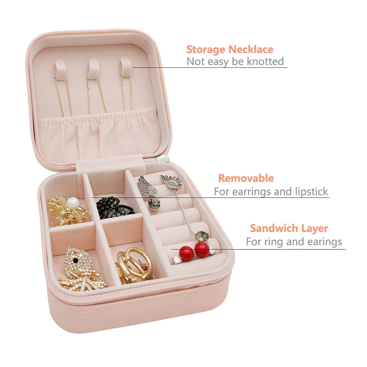 Jewellery Box for Women, Mini Portable Jewelry Box Organiser,PU Leather Jewlerrying Display Holder, Small Travel Jewellery Box for Girls, Women, Mother, Daughte, Travel Ring, Pendant, Earring, Necklace Storage Case - Image 5
