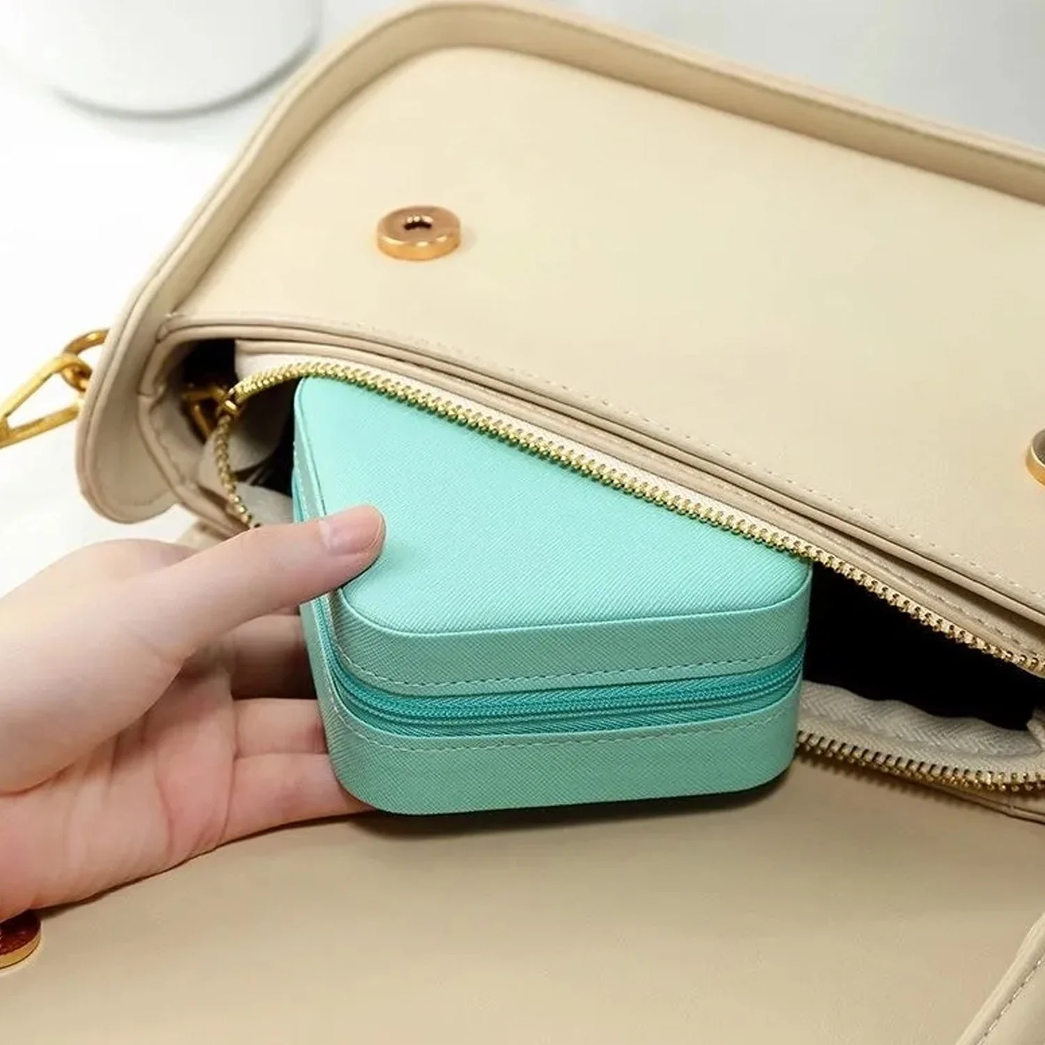Jewellery Box for Women, Mini Portable Jewelry Box Organiser,PU Leather Jewlerrying Display Holder, Small Travel Jewellery Box for Girls, Women, Mother, Daughte, Travel Ring, Pendant, Earring, Necklace Storage Case - Image 8