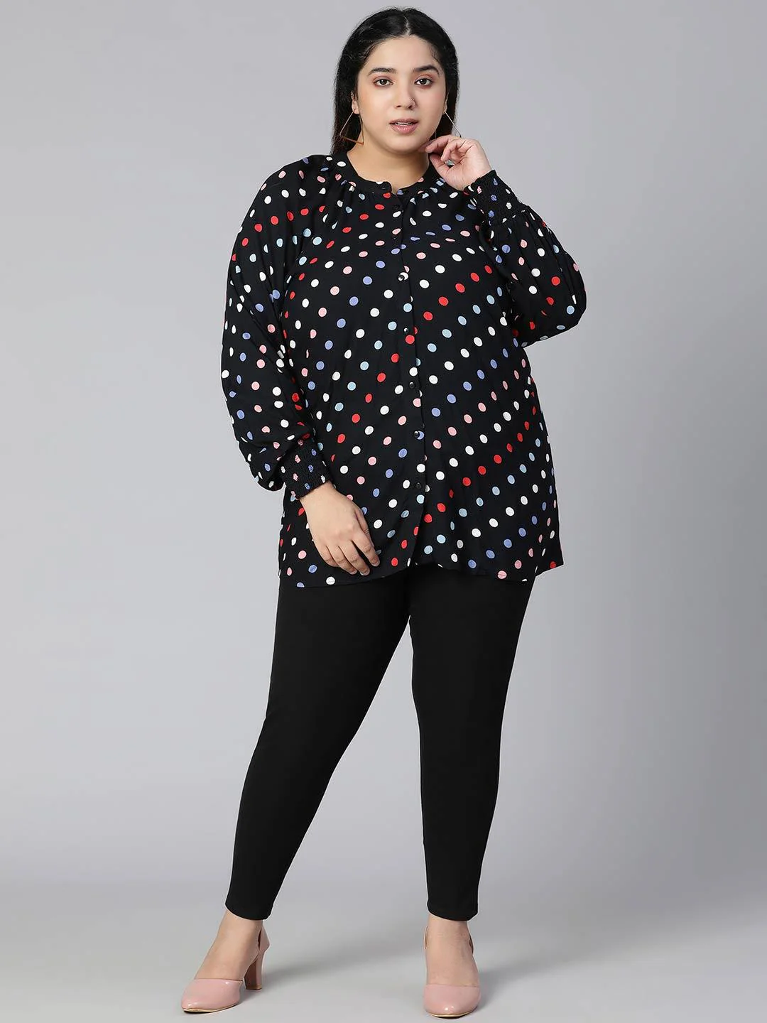 Ablaze Polka Dot Plus Size Women Casual Loopy Top Today - Image 2