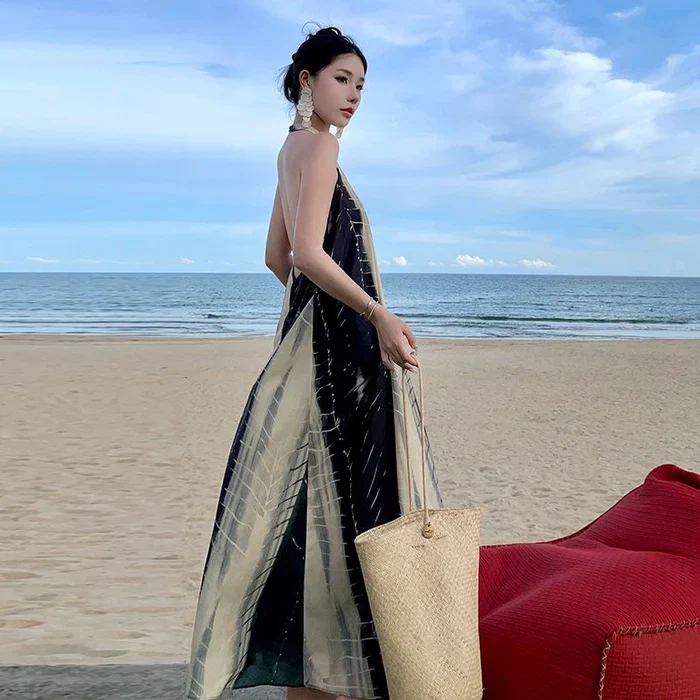Abstract Print Backless Vacation Dress - Image 5