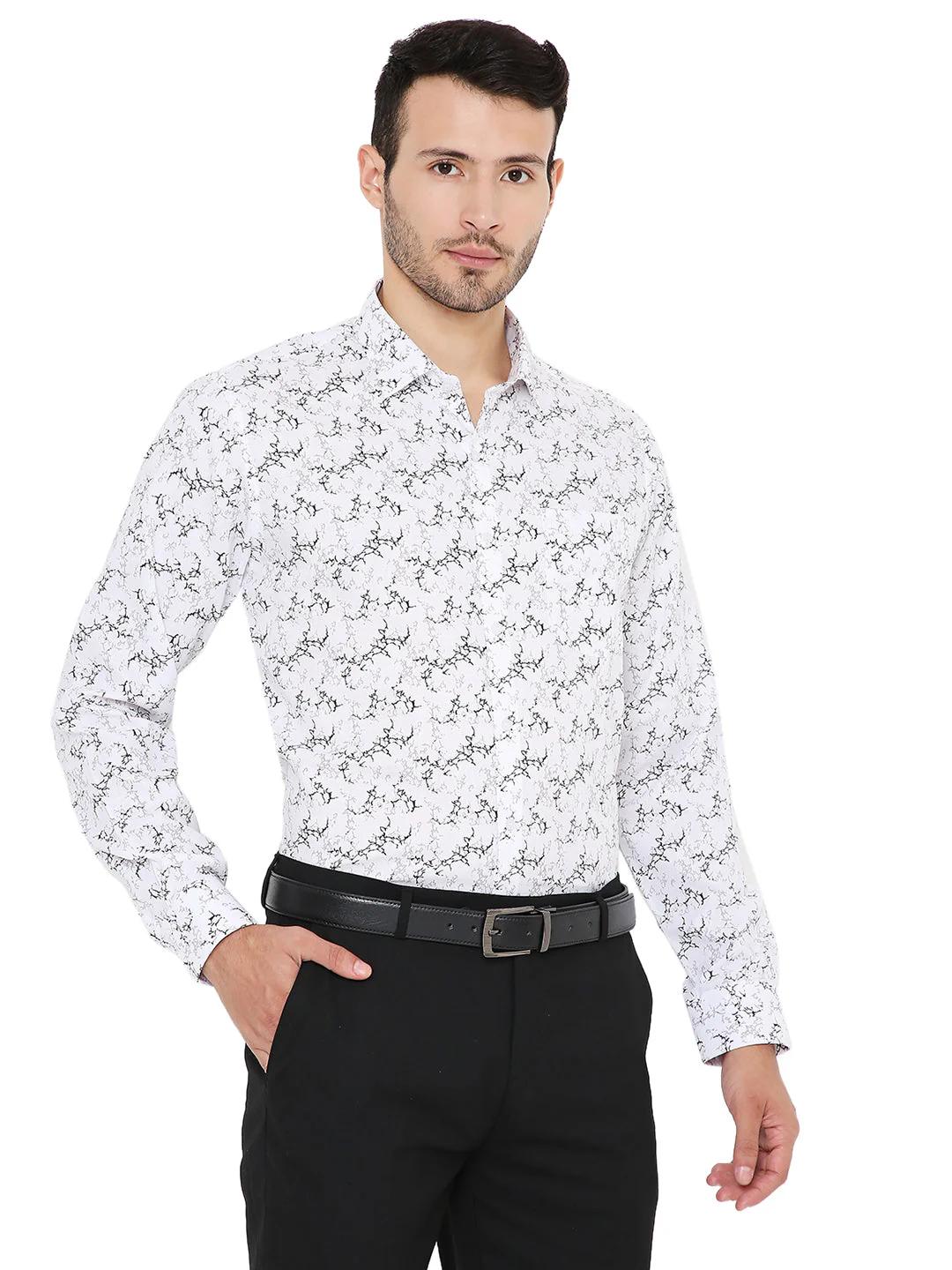 Abstract Print White Slim Fit Formal Shirt - Image 4