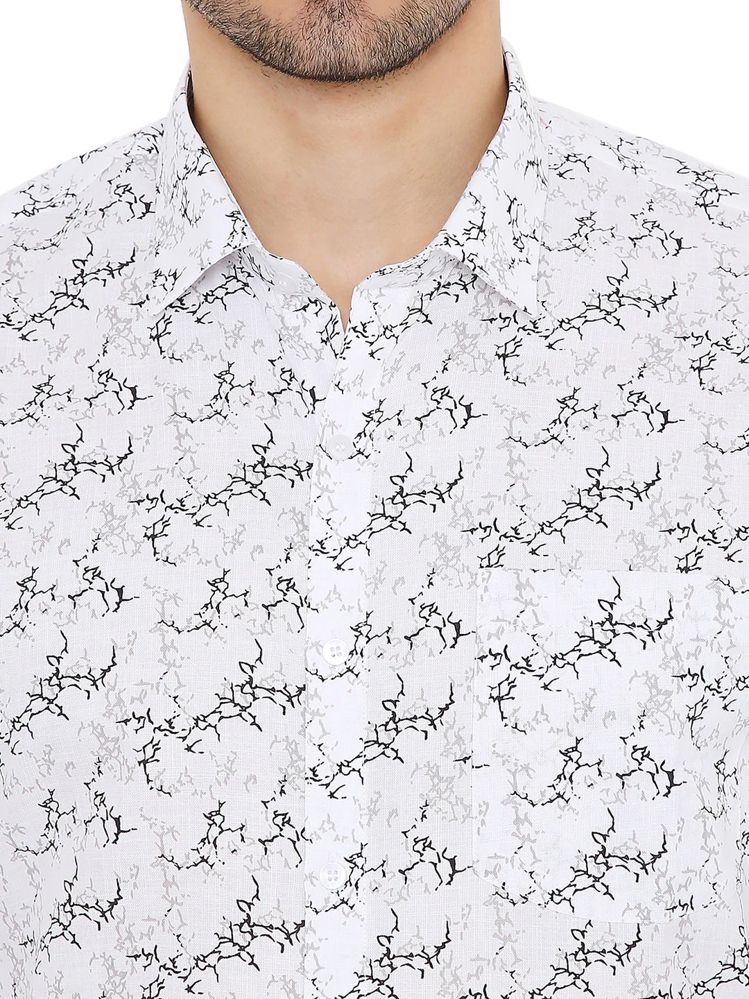 Abstract Print White Slim Fit Formal Shirt - Image 5