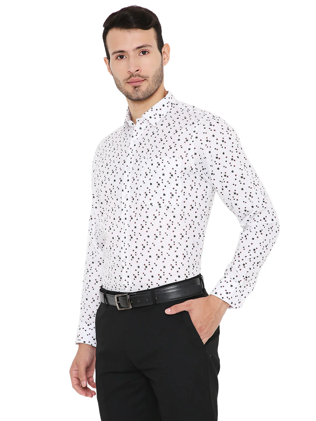 Abstract Print White Slim Fit Formal Shirt - Image 3