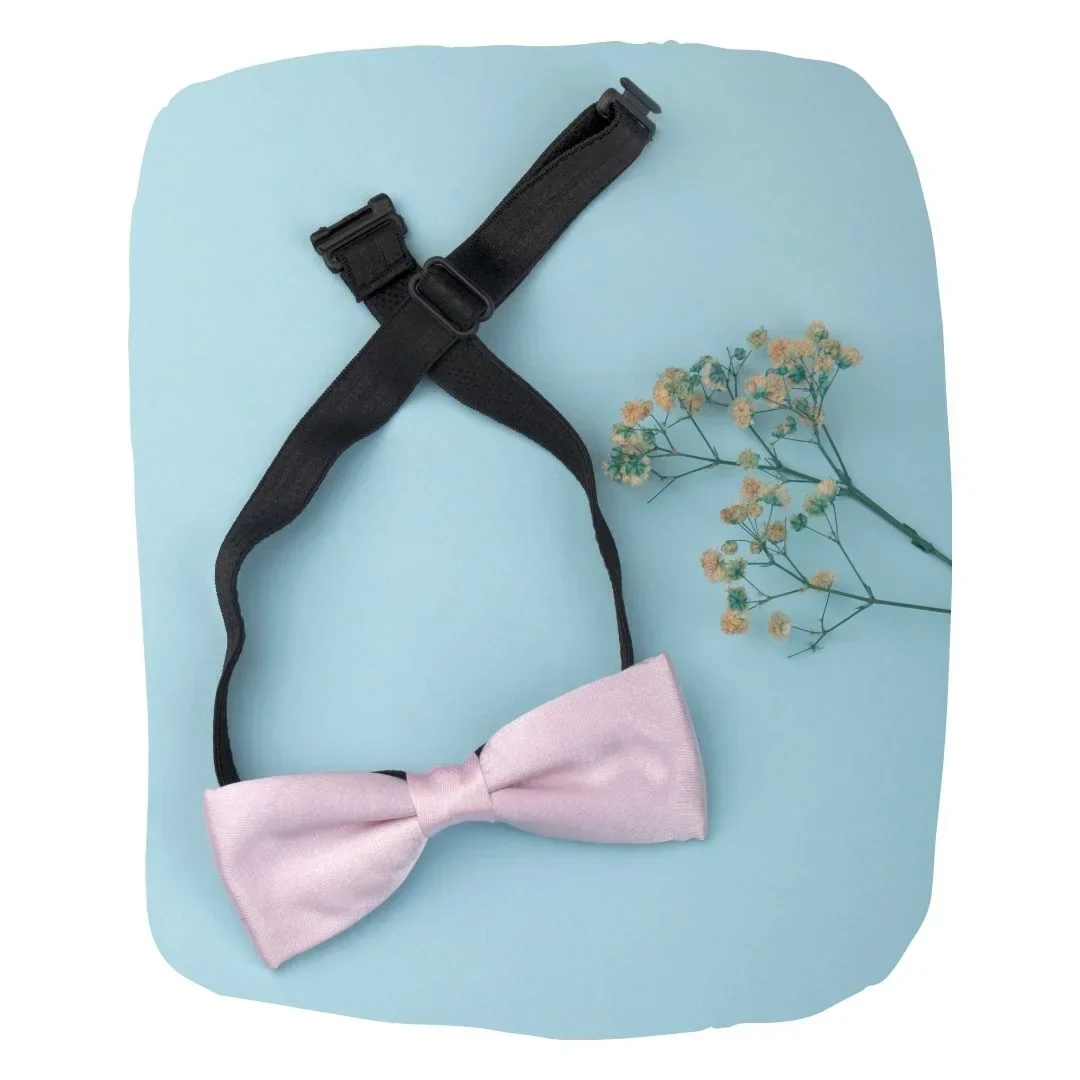 Adjustable Satin Bow Tie for Boys – Baby Pink (Pre-Tied & Clip-On) - Image 5