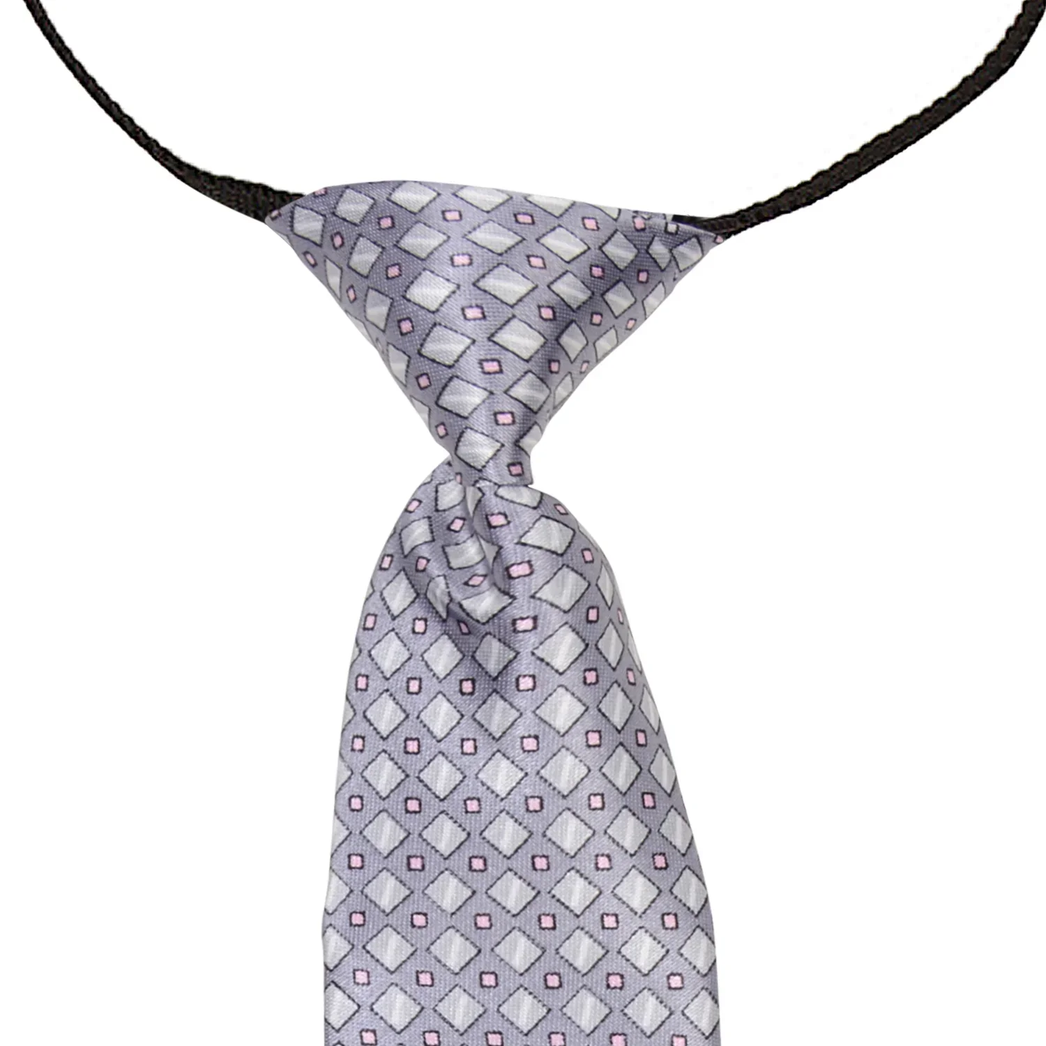 Adjustable Satin Neck Tie for Boys – Printed Grey (Pre-Tied & Clip-On) - Image 3