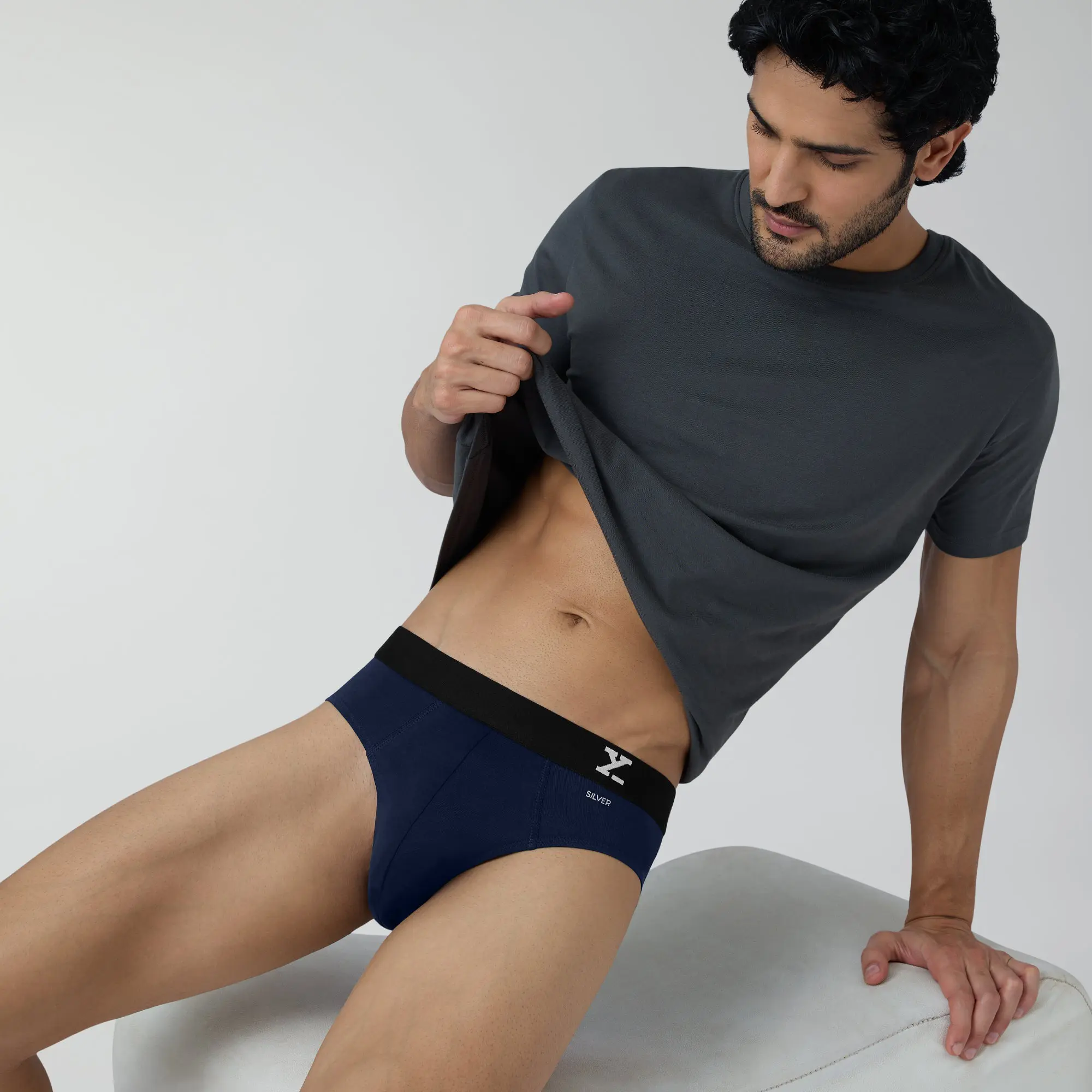 Aero Silver Cotton Briefs Midnight Blue - Image 3