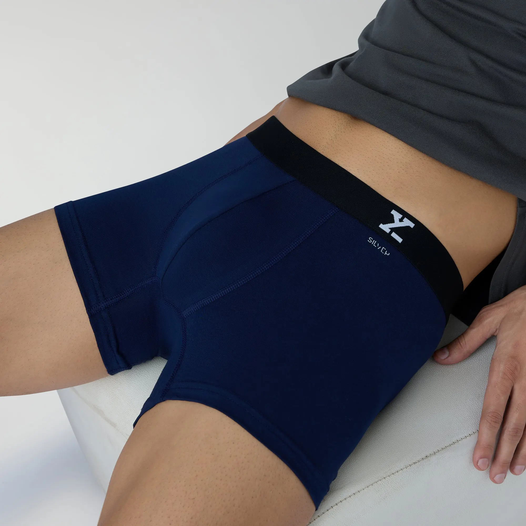 Aero Silver Cotton Trunks Midnight Blue
