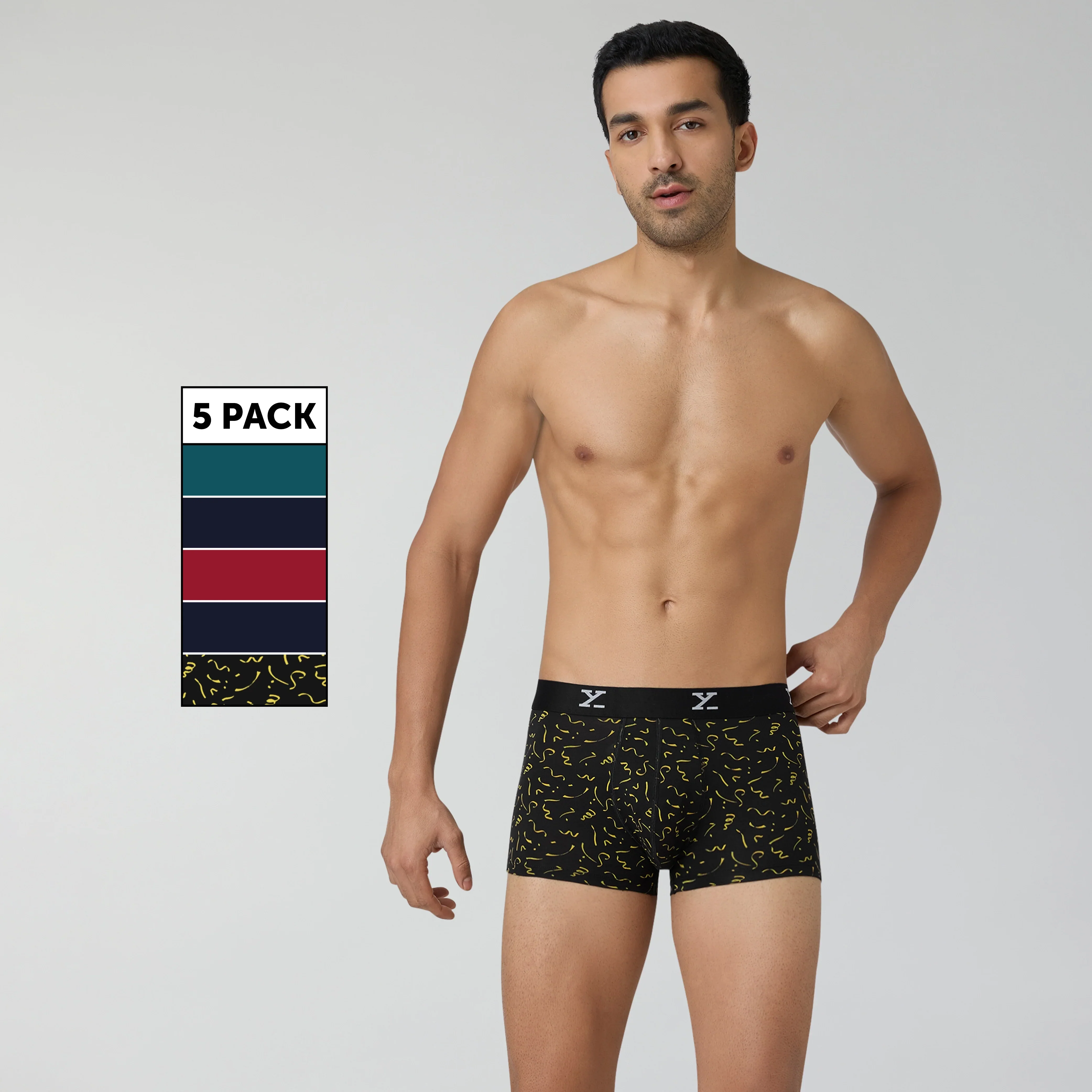 Aero Traq Rave Cotton Trunks Blue Green Grey Confetti Black(Pack of 5)