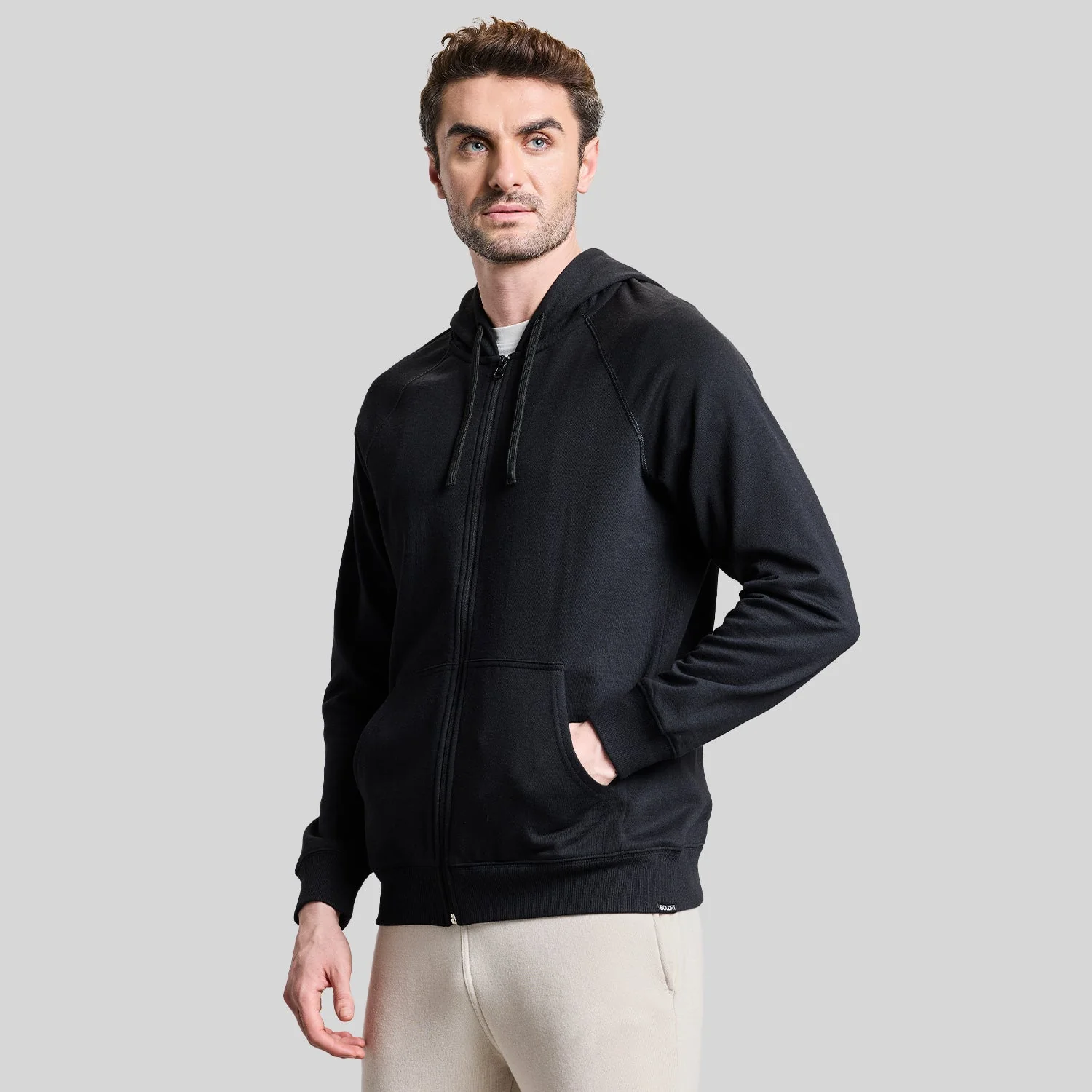 AeroFleece Mens Full Zipper Jacket with Hoodie - Black - Image 2
