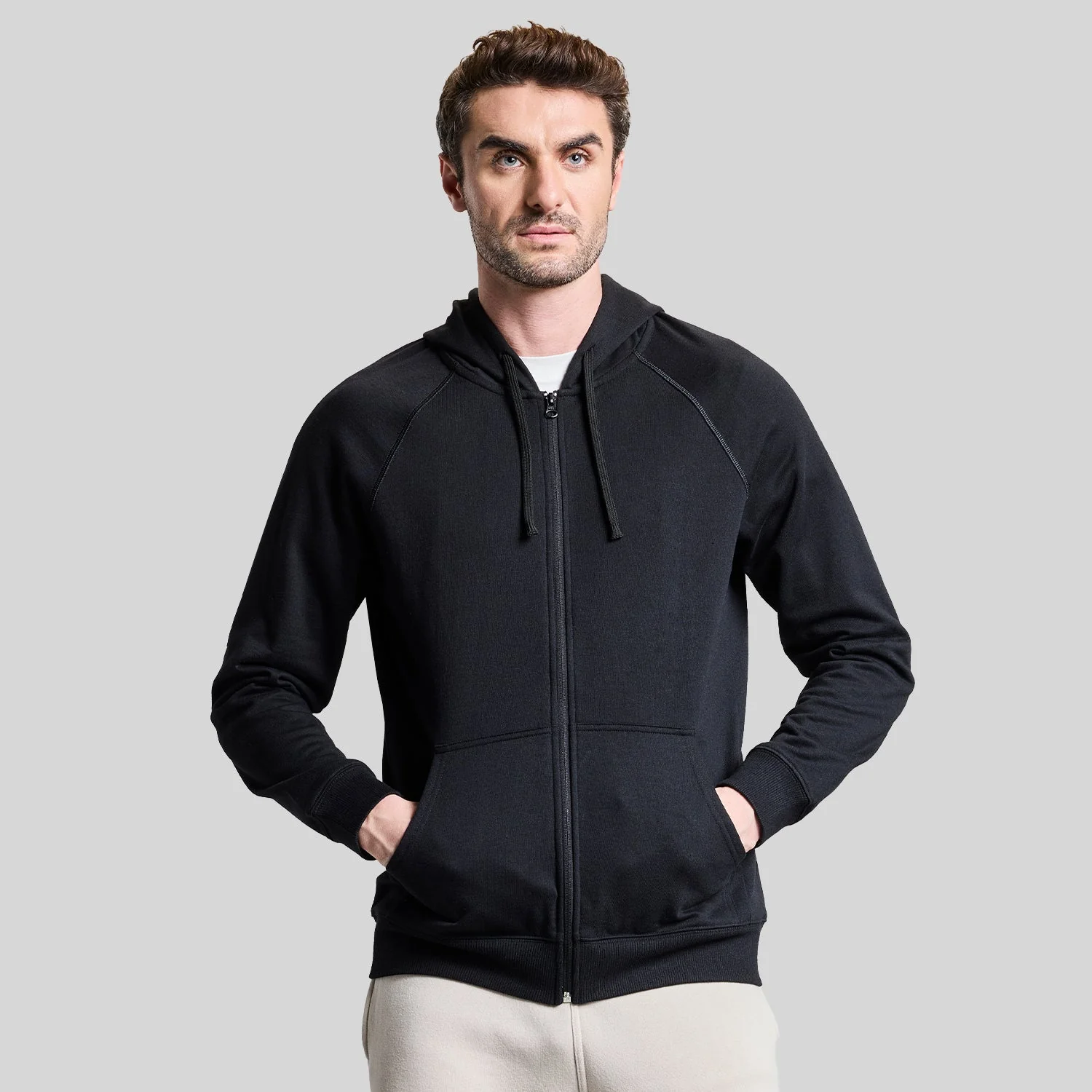AeroFleece Mens Full Zipper Jacket with Hoodie - Black - Image 84