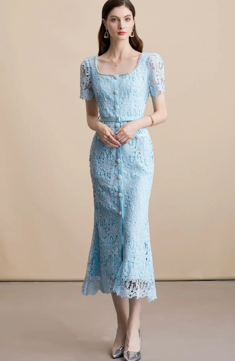 Alaina Luxe Midi Dress With Belt in Blue - Image 2