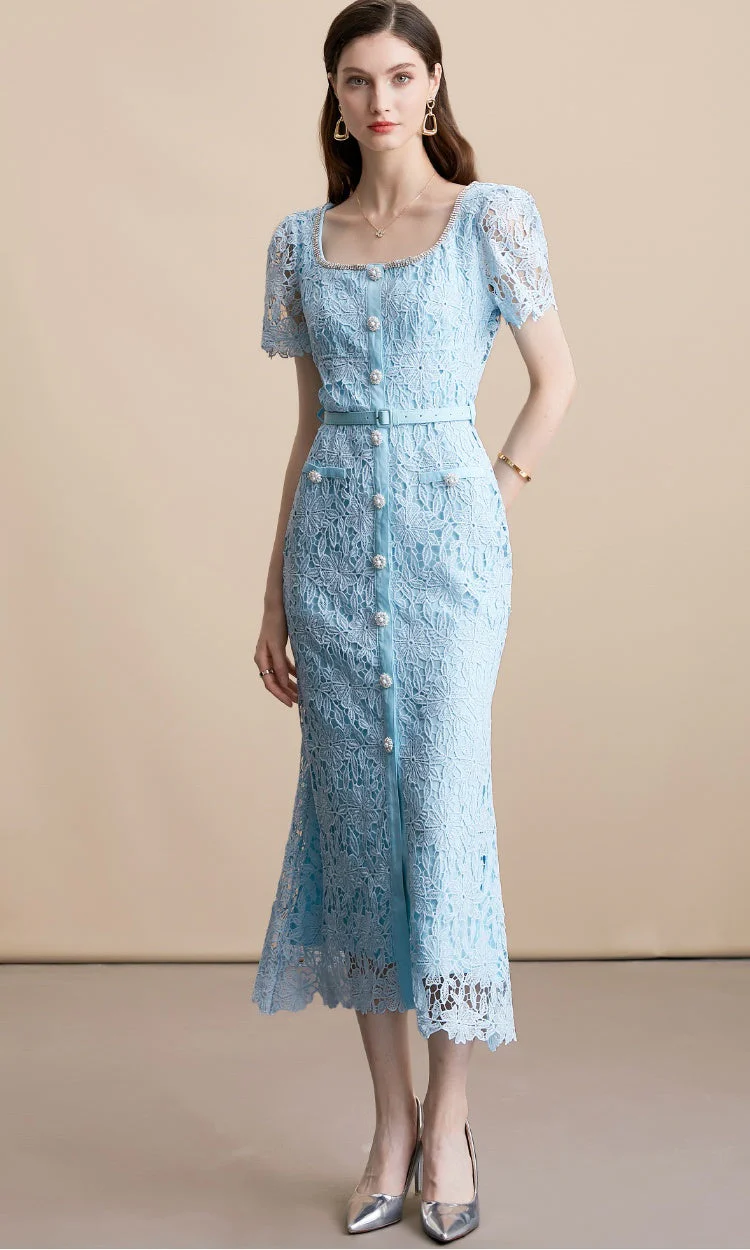 Alaina Luxe Midi Dress With Belt in Blue - Image 5
