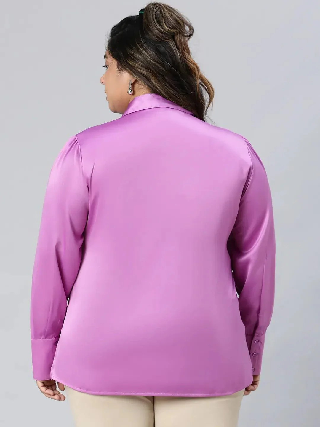 All Purple Collared Long Sleeve Plus Size Shirt - Image 5