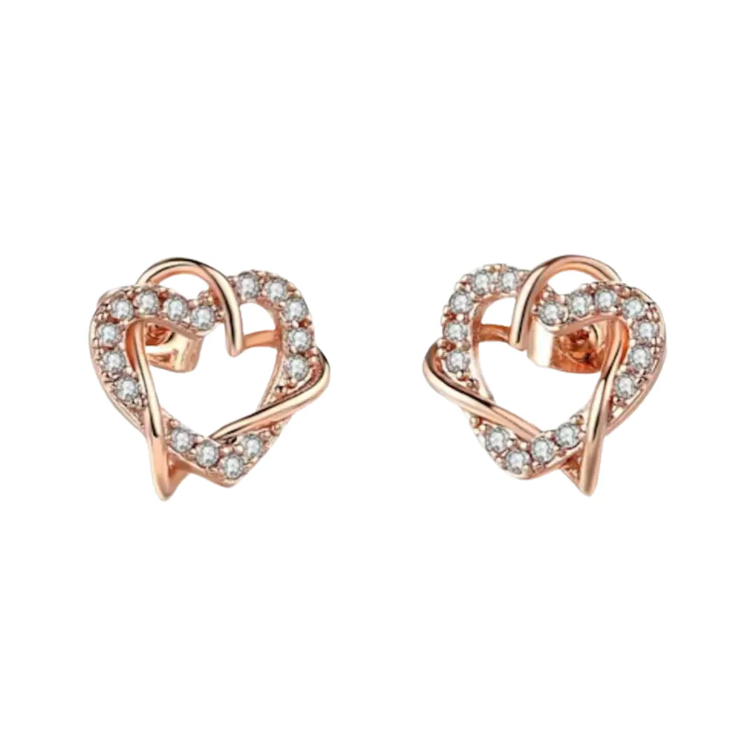 Alloy Heart Shape Stud Earrings For Women And Girls, Cubic Zirconia Hollow Heart Contemporary Studs - Image 11