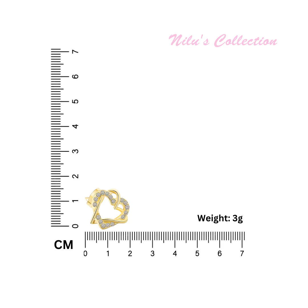 Alloy Heart Shape Stud Earrings For Women And Girls, Cubic Zirconia Hollow Heart Contemporary Studs - Image 2