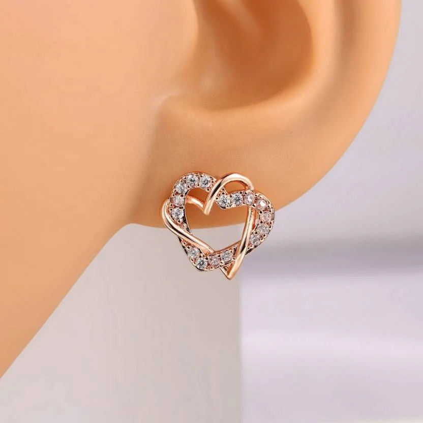 Alloy Heart Shape Stud Earrings For Women And Girls, Cubic Zirconia Hollow Heart Contemporary Studs - Image 7