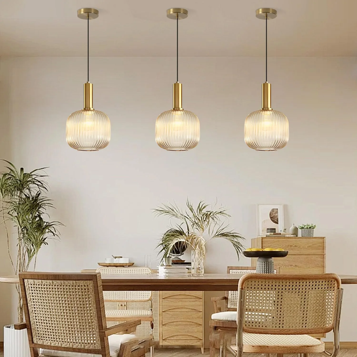 Amber Glass Pendant Light Antique Brass - Image 5