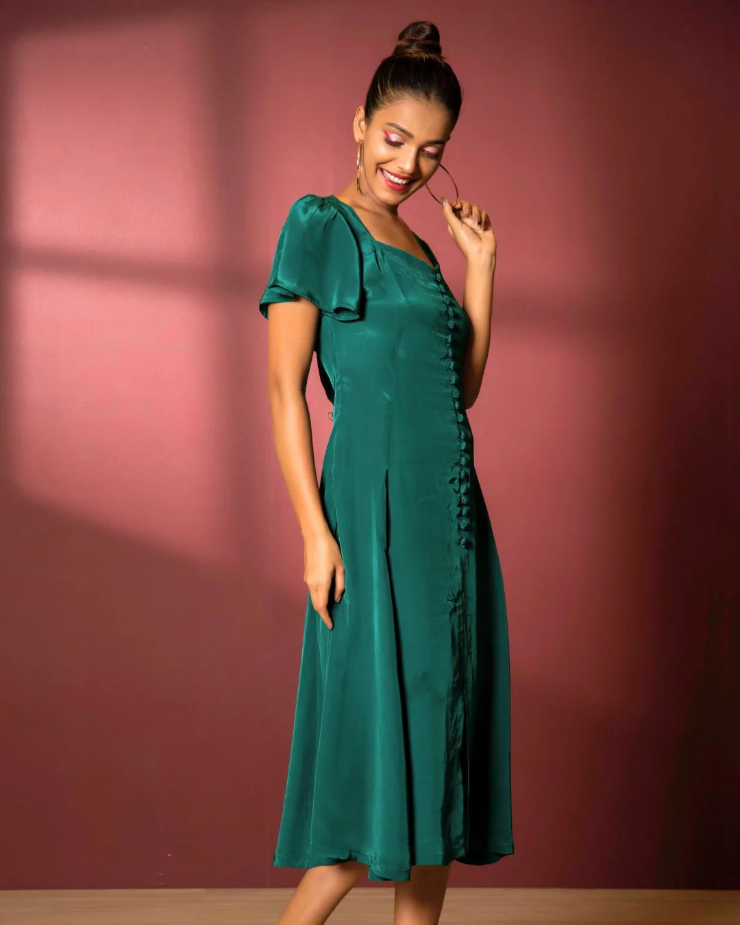 American Crepe A-Neckline Flare Midi Dress - Image 2