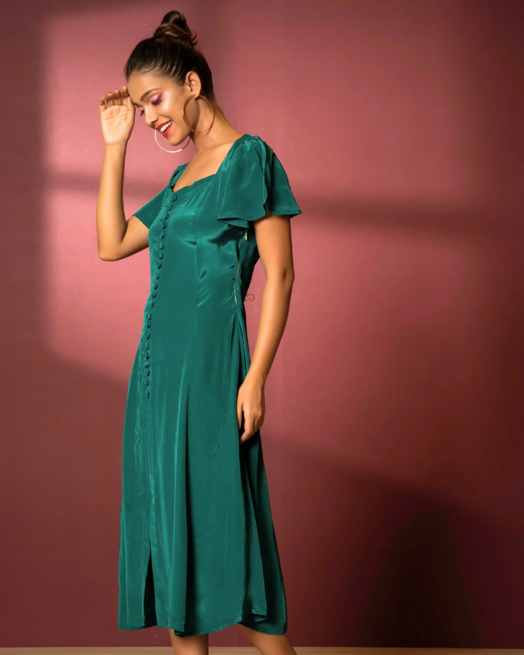 American Crepe A-Neckline Flare Midi Dress - Image 10