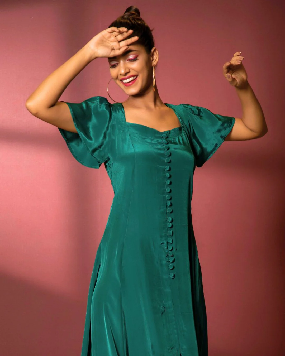 American Crepe A-Neckline Flare Midi Dress - Image 9