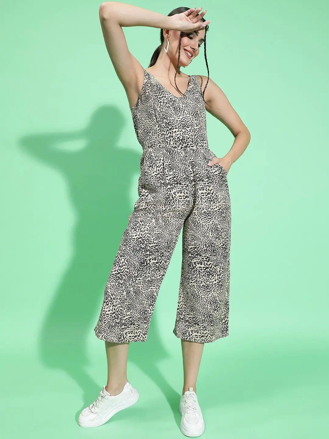 Animal Print V-Neck Sleeveless Strappy Women Jumpsuit - Image 2