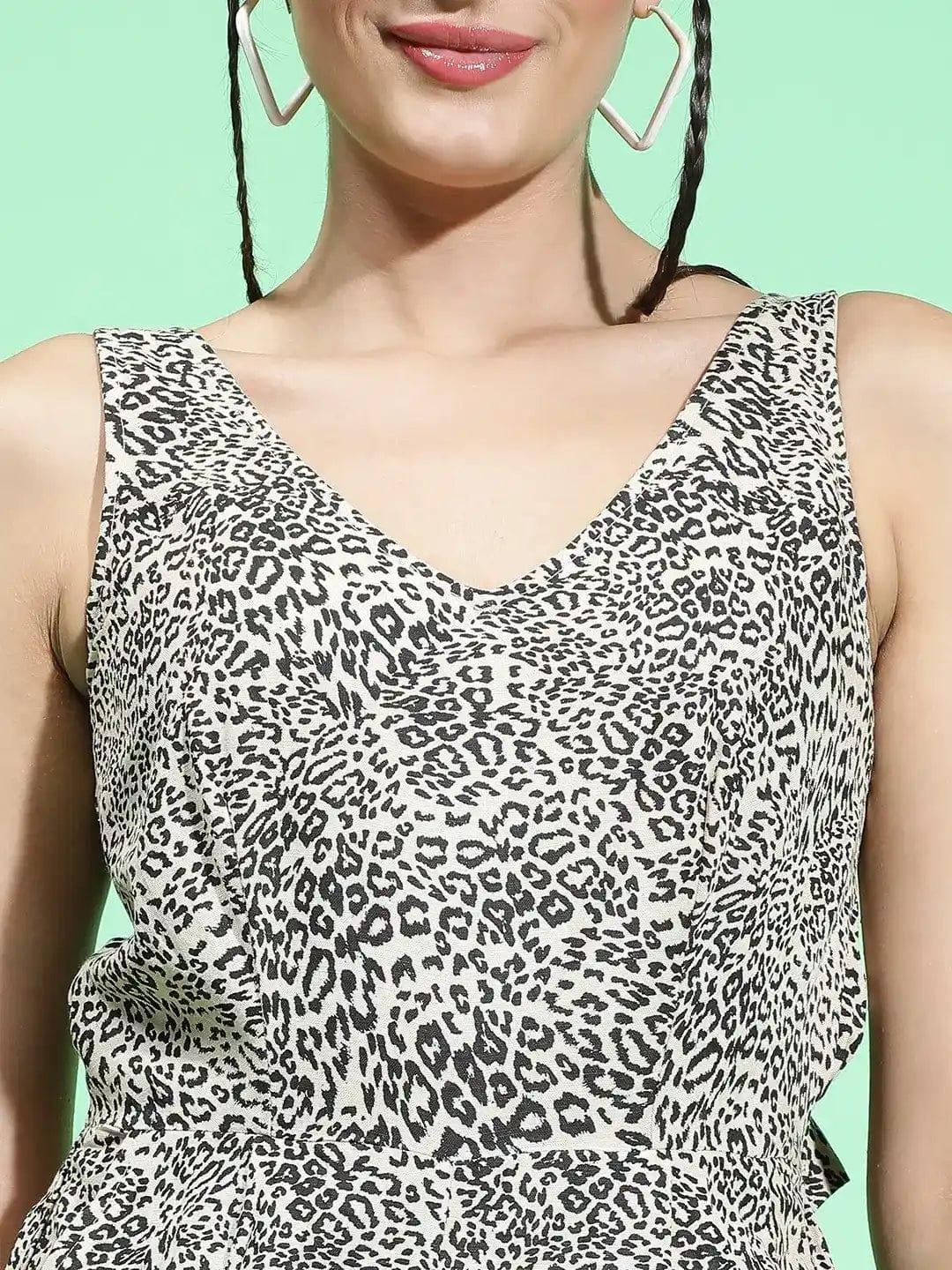 Animal Print V-Neck Sleeveless Strappy Women Jumpsuit - Image 6