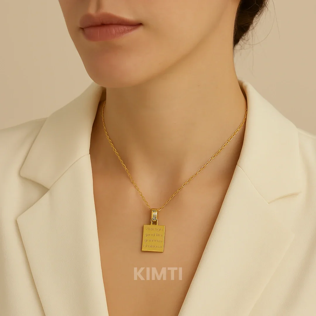 Anti Tarnish Gold-Plated Square Necklace - Image 2