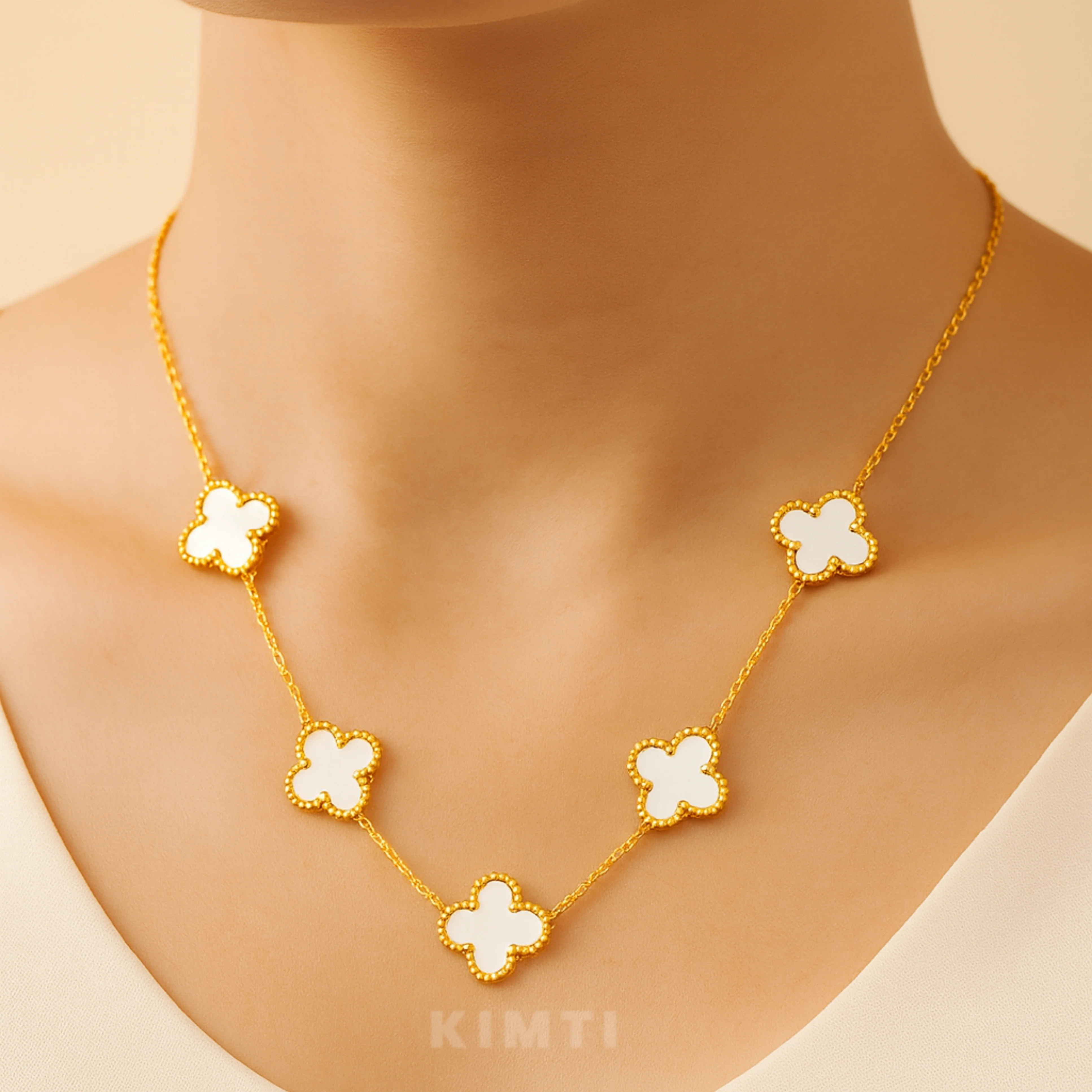 Anti-Tarnish White Petal Clover Necklace - Image 5