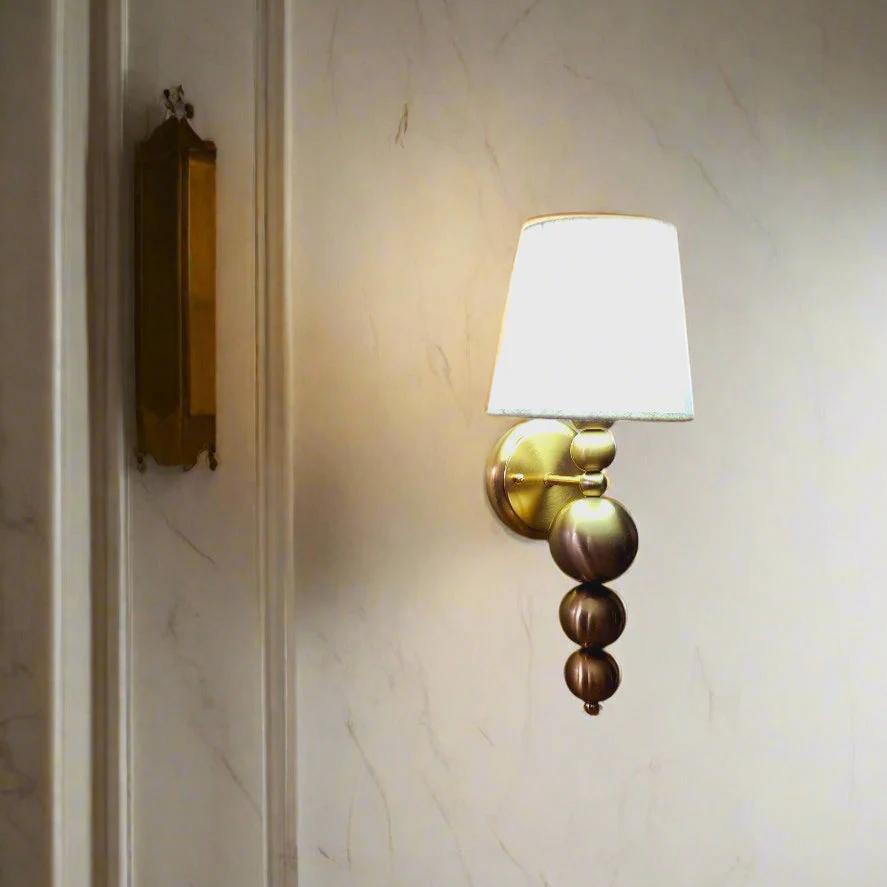 Antique Finish Wall Lamp with Off White Cotton Fabric Shade - Image 2