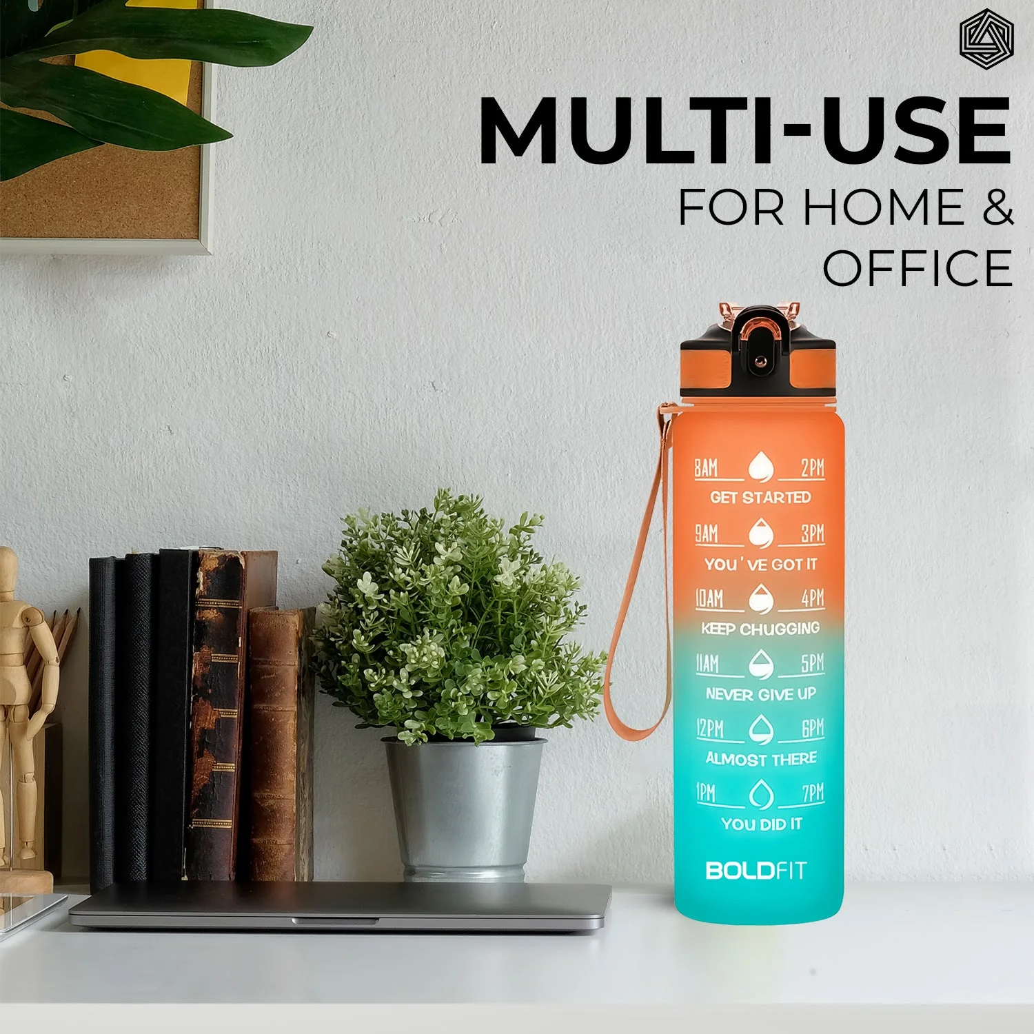 Aqua Motivational Bottle 1 Litre - Teal Orange - Image 3