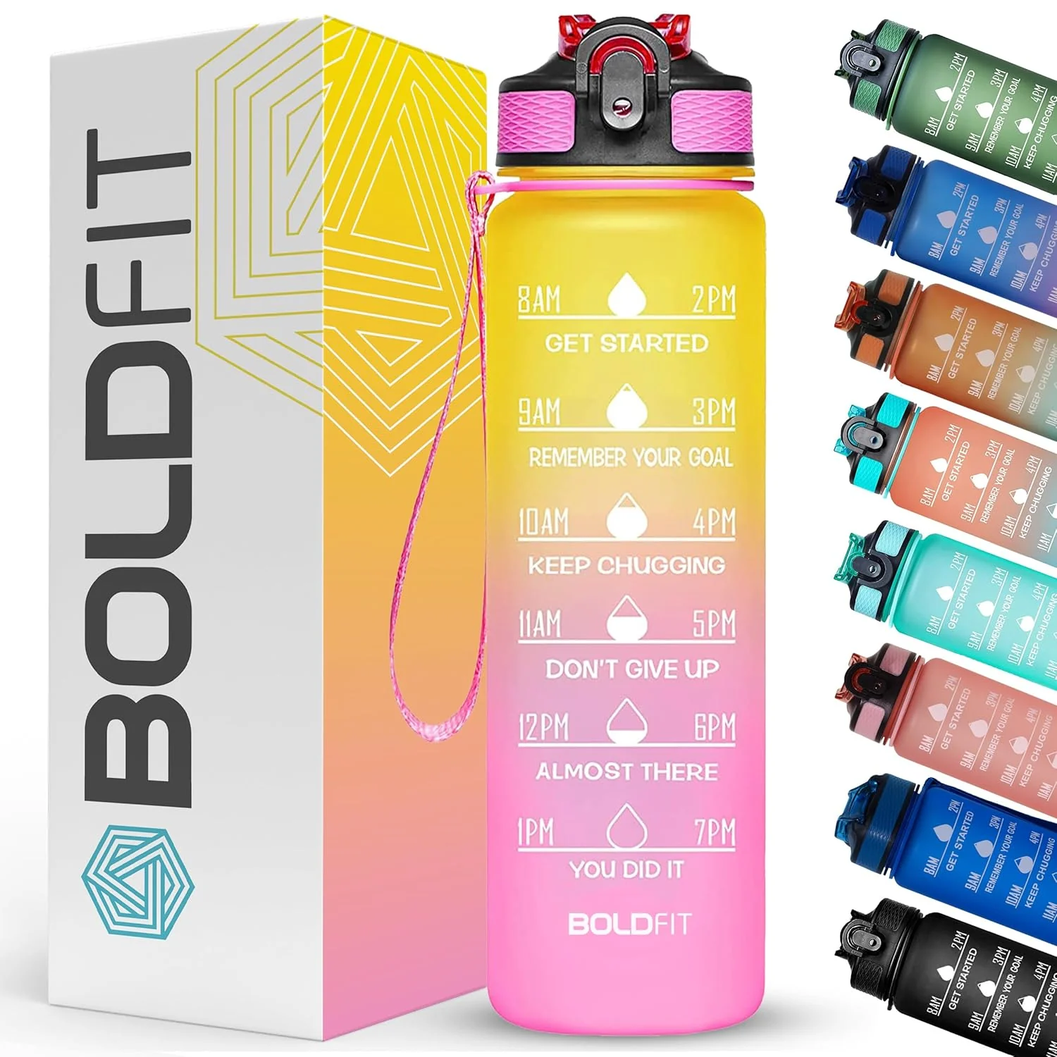 Aqua Motivational Bottle Yellow Pink - 1L - Image 3