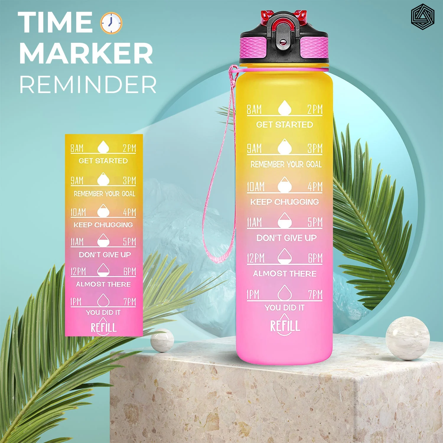 Aqua Motivational Bottle Yellow Pink - 1L - Image 5