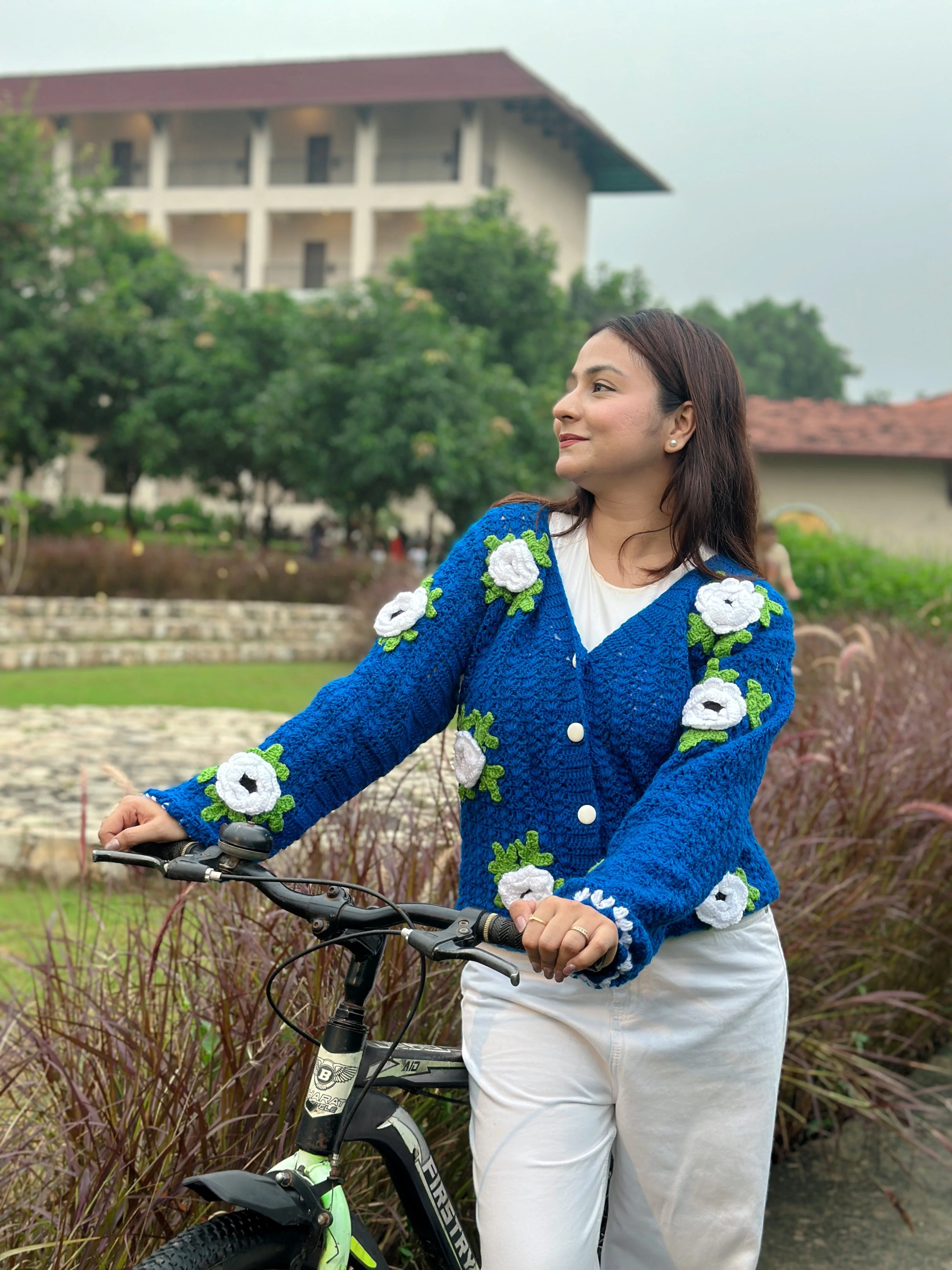 Aria Flower Handmade Cardigan - Blue - Image 2