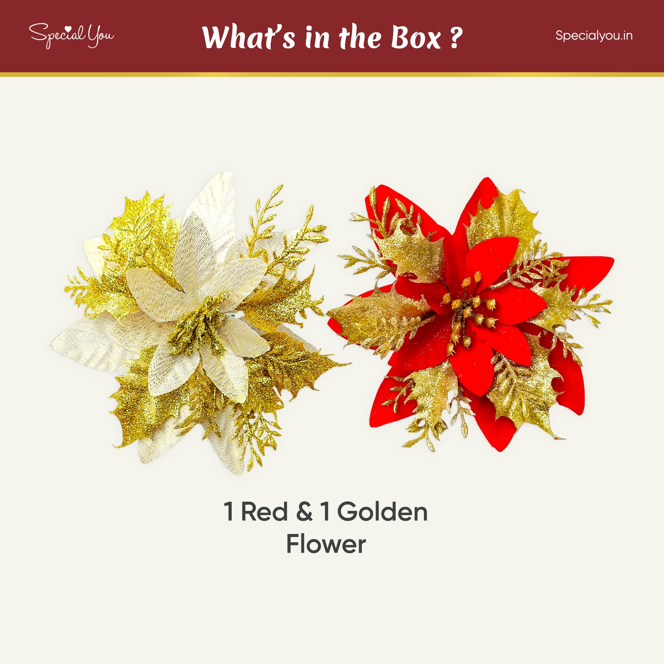 Artificial Poinsettia Flowers Pack of 2 - Image 3