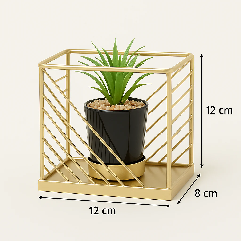 Artificial Tabletop Planter with Golden Metal Frame & Black Pot - Image 4