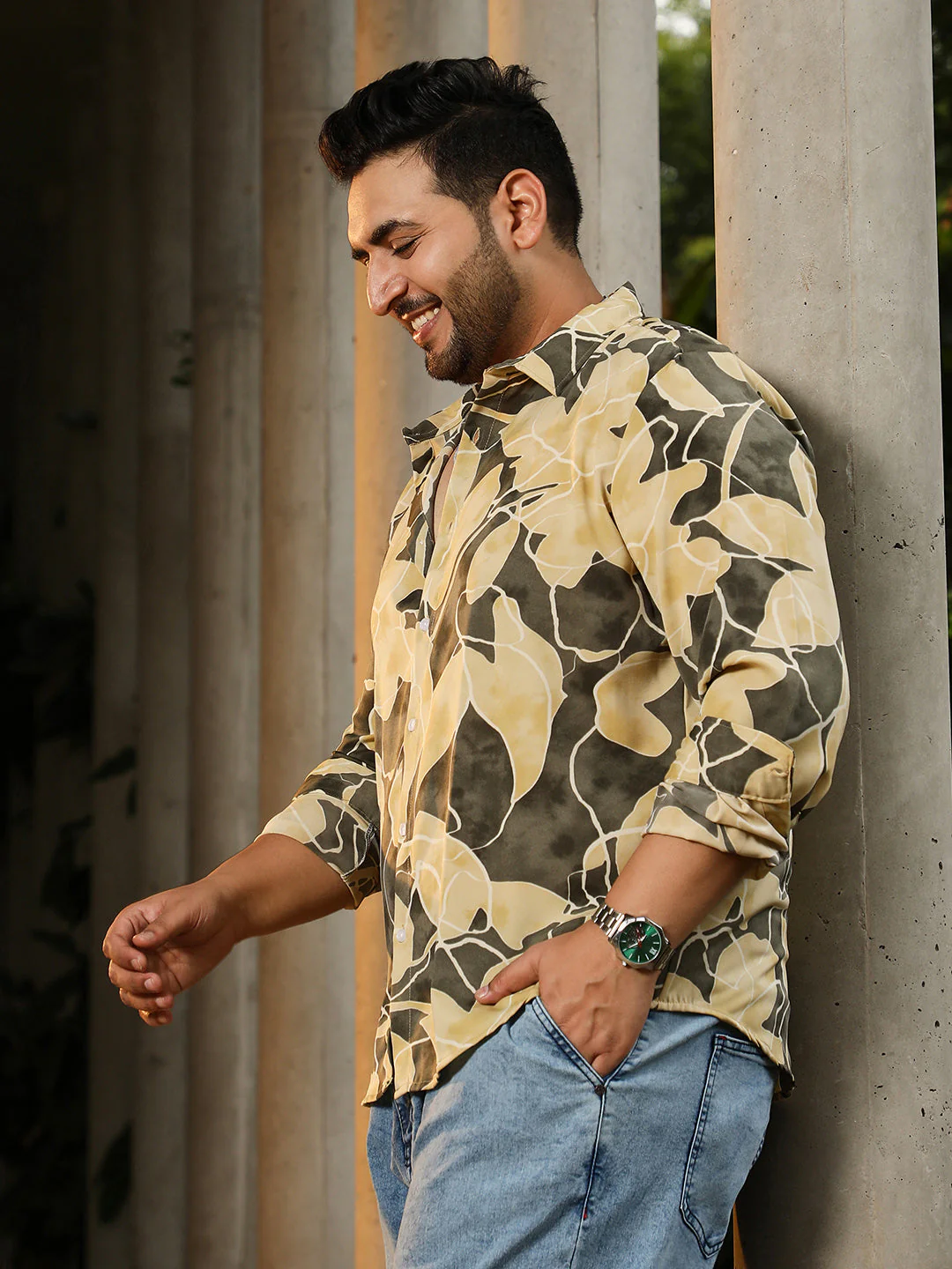 Artistic-Foliage Lined Imrprint Shirt - Image 3