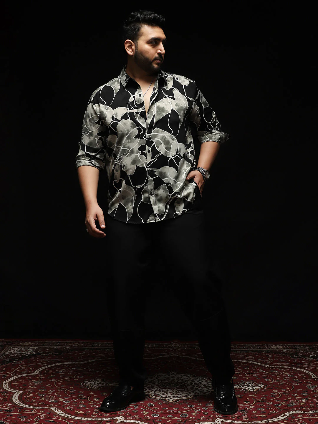 Artistic-Foliage Lined Imrprint Shirt - Image 5