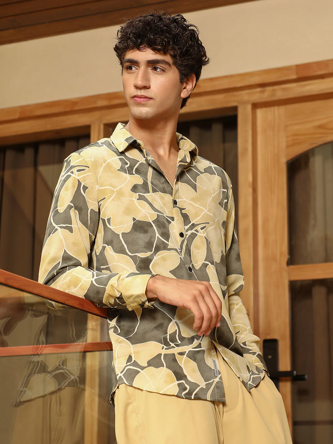 Artistic-Foliage Lined Imrprint Shirt - Image 3