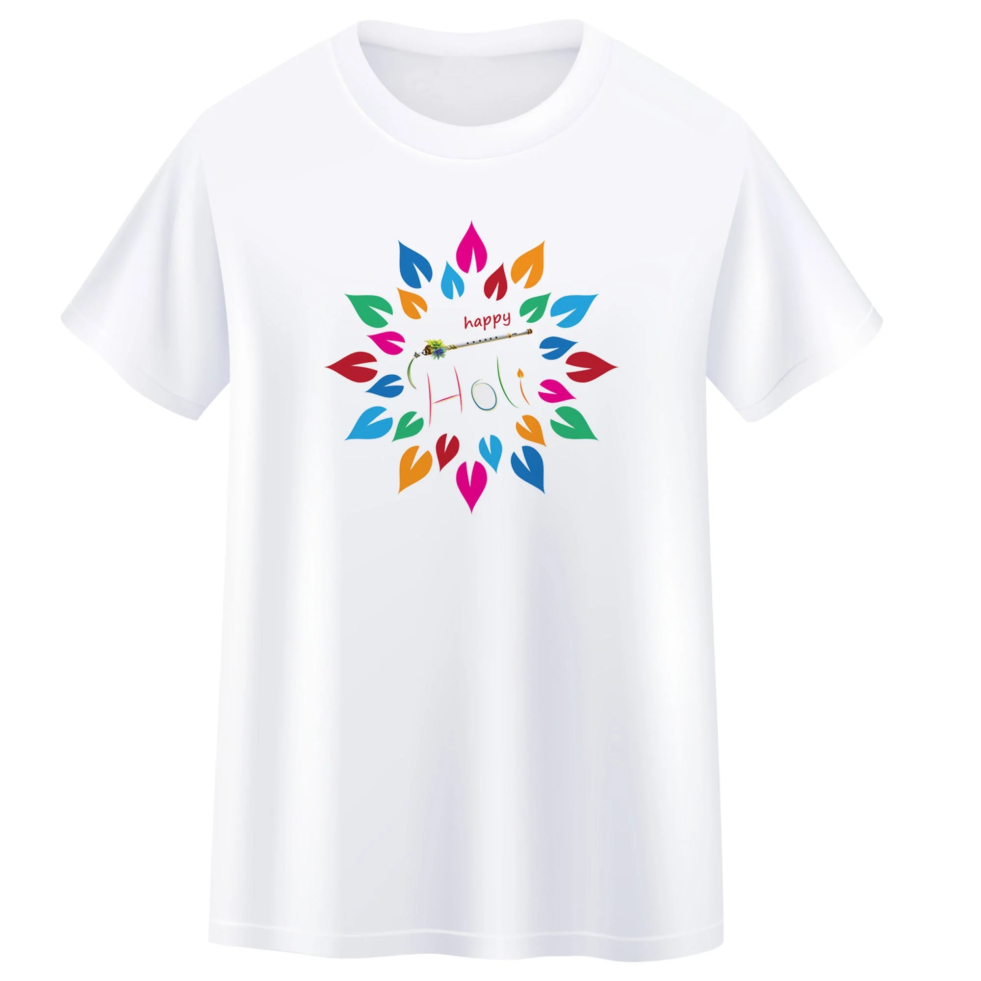Assorted Holi Desgion for Men/Women and Kids White T-Shirt Half Sleeve Polyster - Image 3
