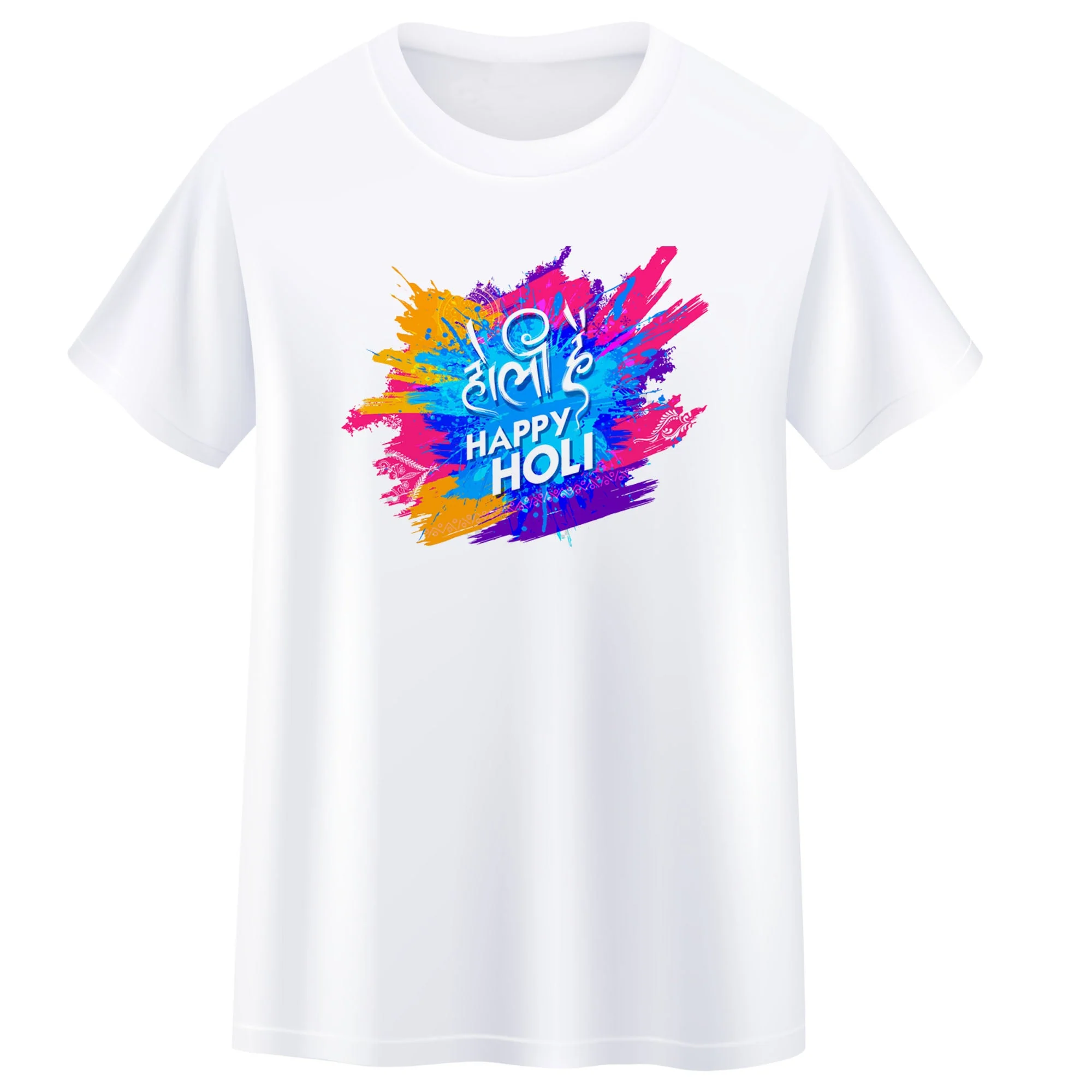 Assorted Holi Desgion for Men/Women and Kids White T-Shirt Half Sleeve Polyster - Image 5