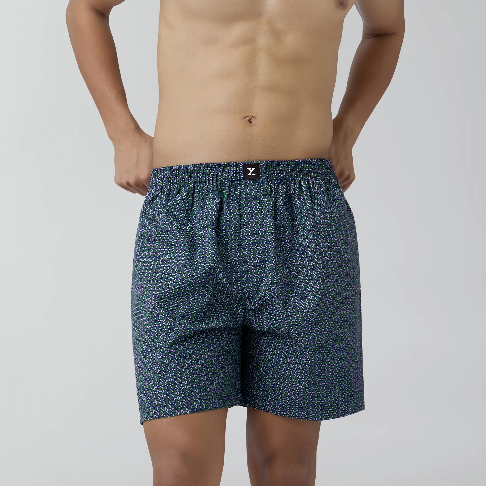 Astor Combed Cotton Boxer Shorts Green Hexagon - Image 3