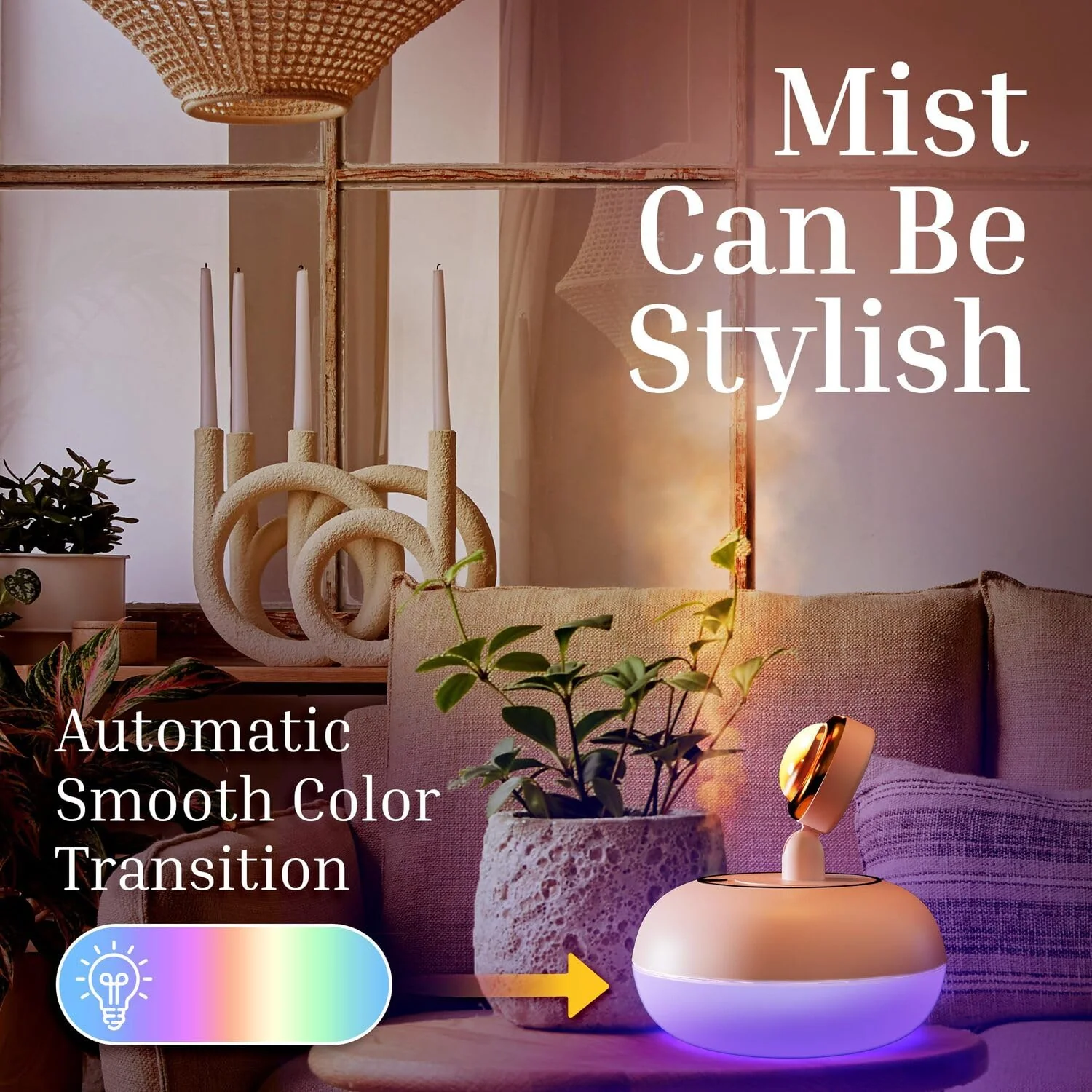 AuraMist: 2-in-1 Sunset Lamp & Cool Mist Humidifier USB Powered with Adjustable Mist Levels & 360° Rotatable Head - Image 4