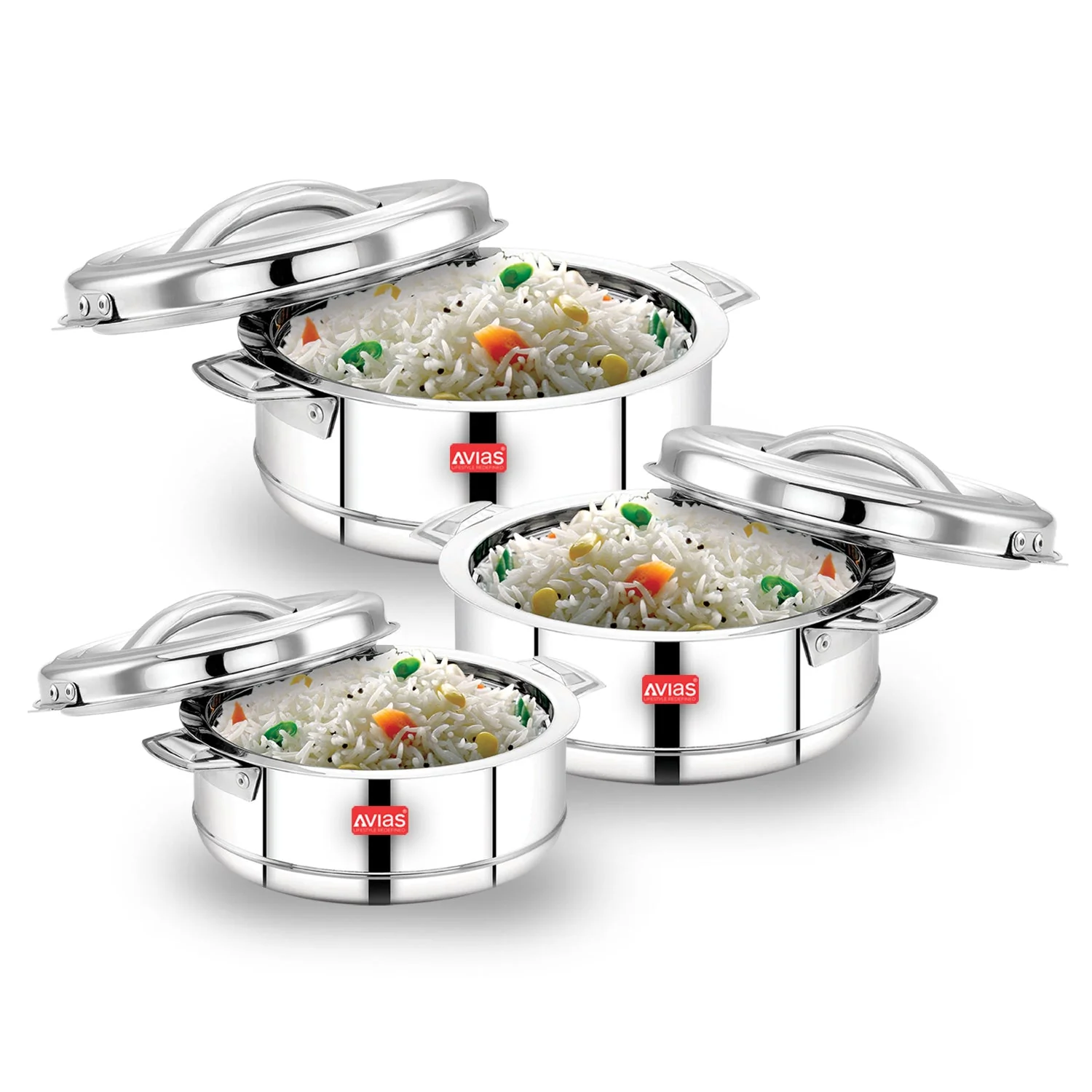 AVIAS Astra Casserole/Hotpot | Highly durable & odor free | Double wall insulated | Firm twist lock | Sturdy side handles | set of 3-1000 ml / 1500 ml / 2500 ml - Image 2