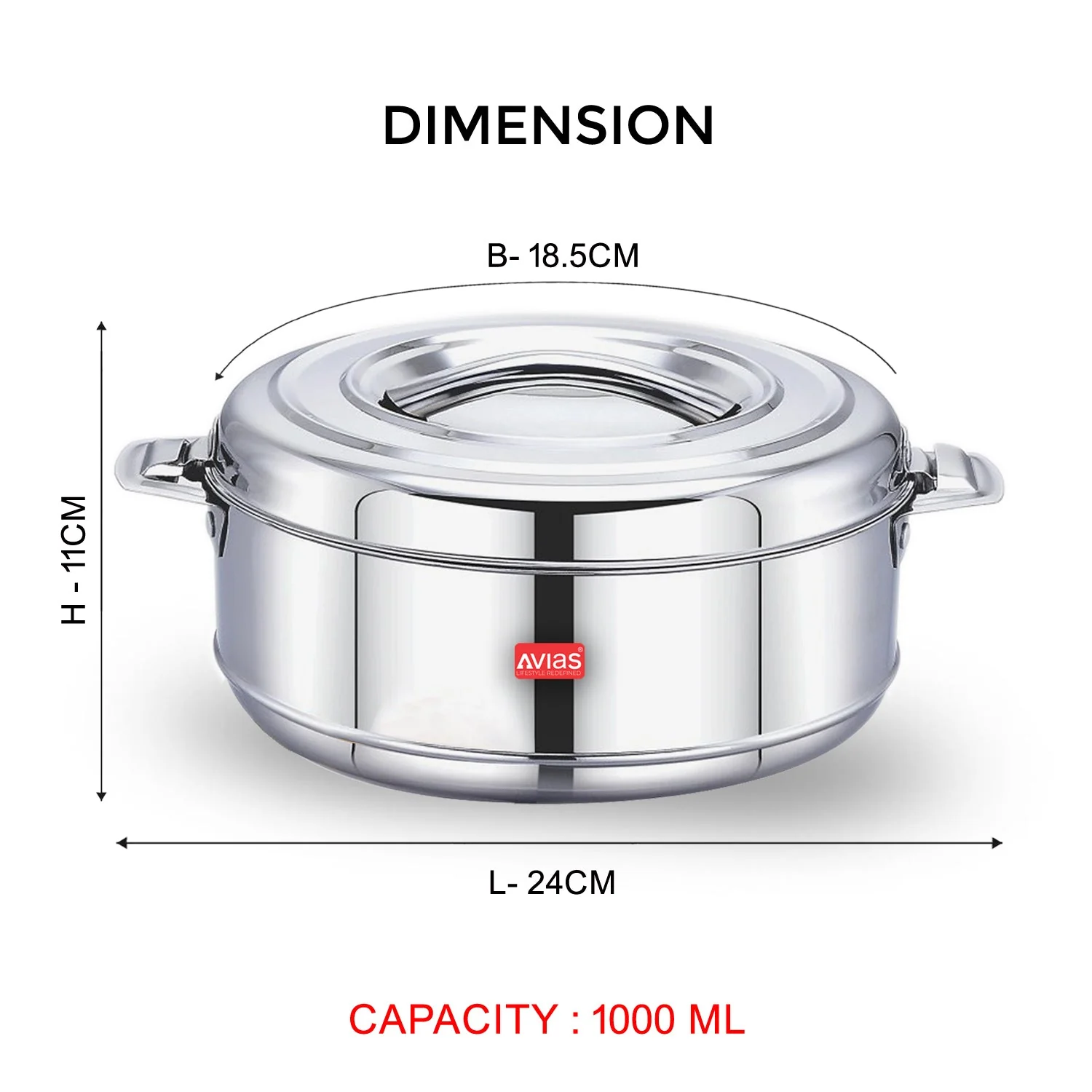 AVIAS Astra Casserole/Hotpot | Highly durable & odor free | Double wall insulated | Firm twist lock | Sturdy side handles | set of 3-1000 ml / 1500 ml / 2500 ml - Image 5
